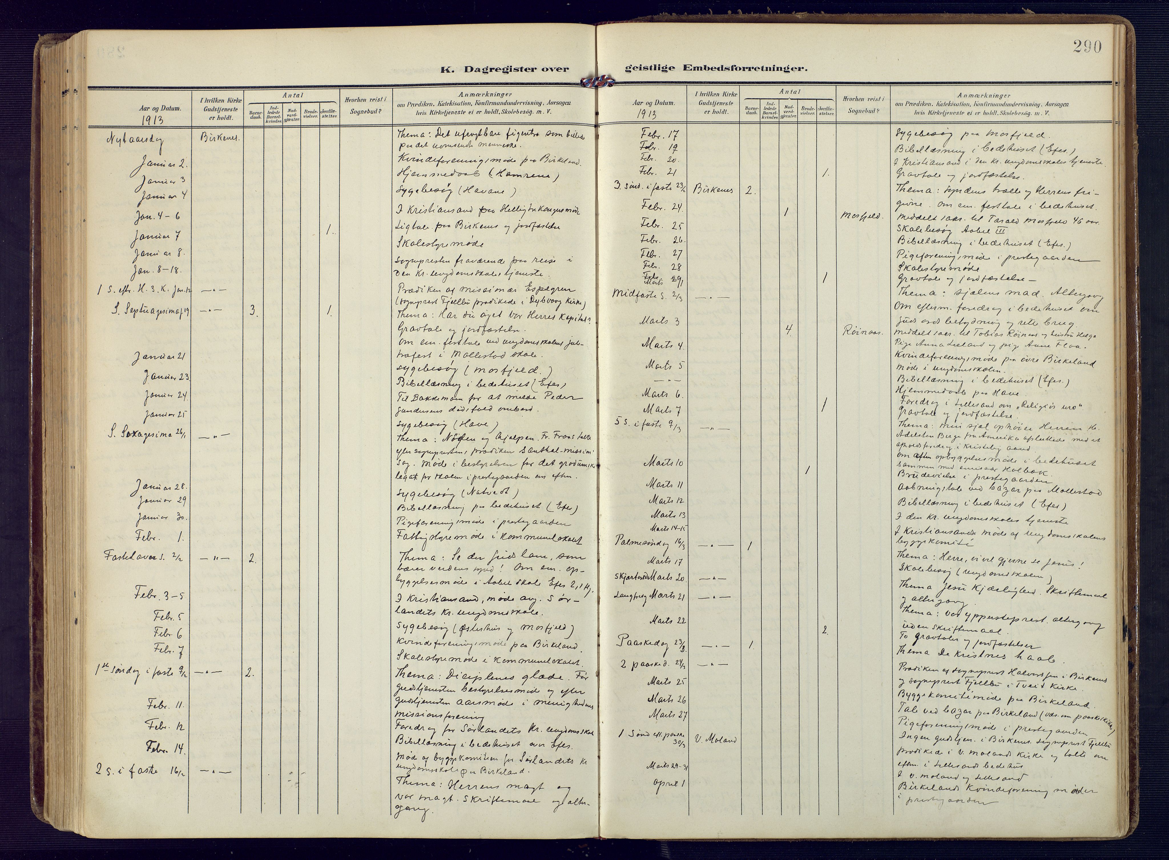 Birkenes sokneprestkontor, AV/SAK-1111-0004/F/Fa/L0006: Ministerialbok nr. A 6, 1908-1932, s. 290