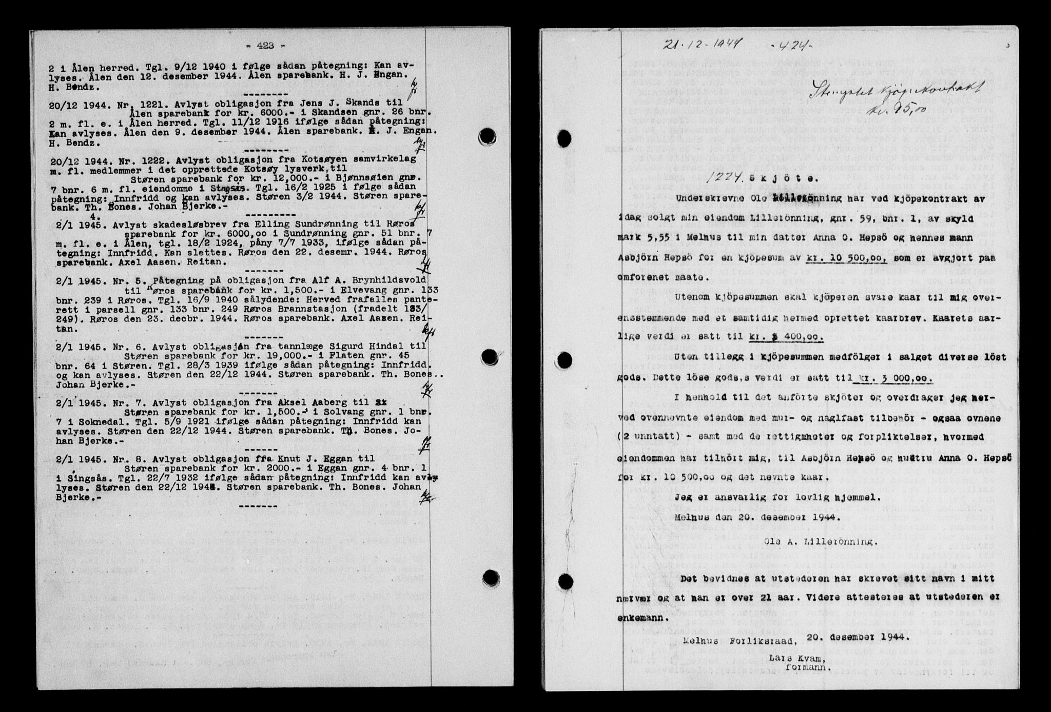 Gauldal sorenskriveri, SAT/A-0014/1/2/2C/L0058: Pantebok nr. 63, 1944-1945, Dagboknr: 1224/1944