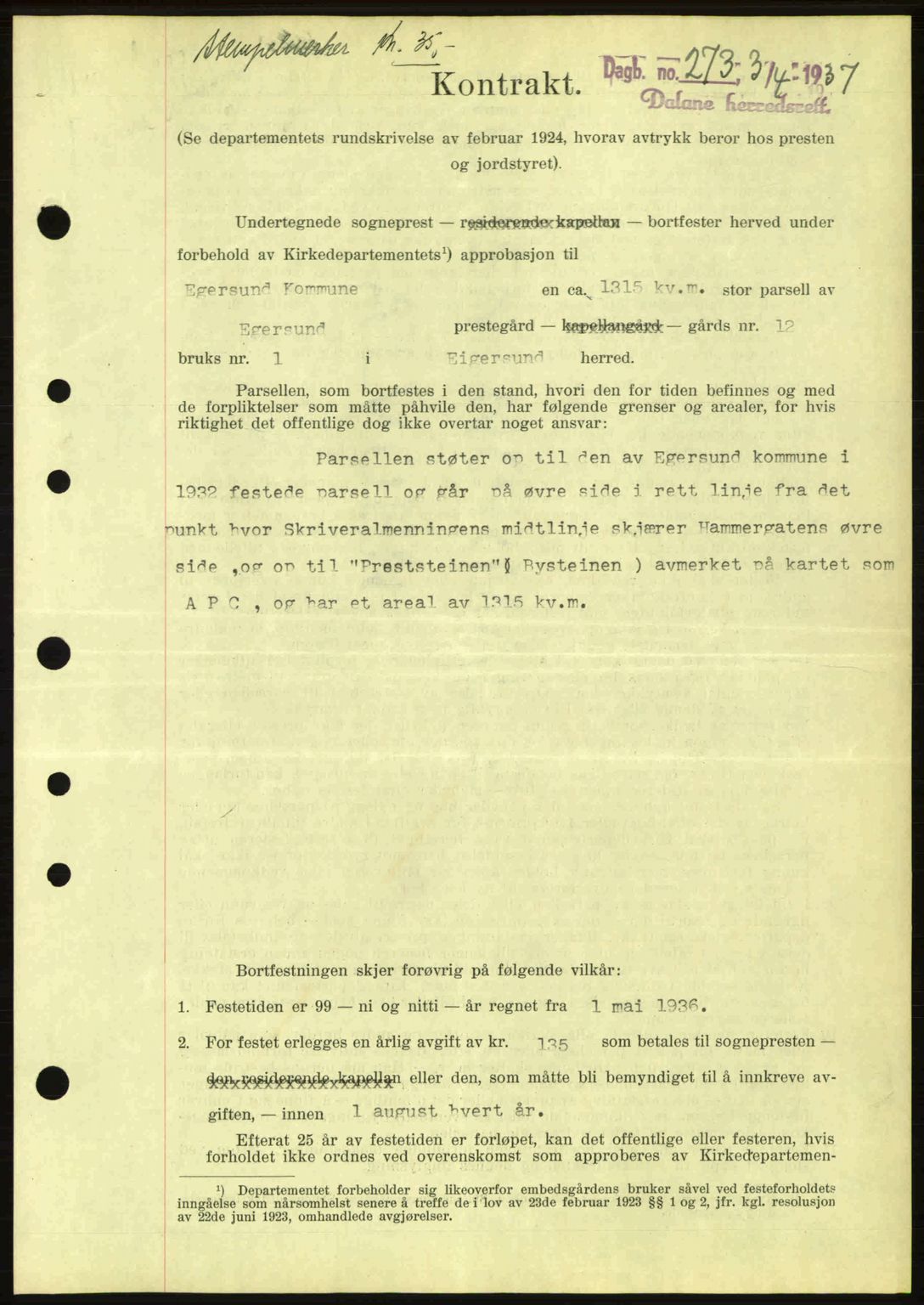 Dalane sorenskriveri, SAST/A-100309/02/G/Gb/L0041: Pantebok nr. A2, 1936-1937, Dagboknr: 273/1937