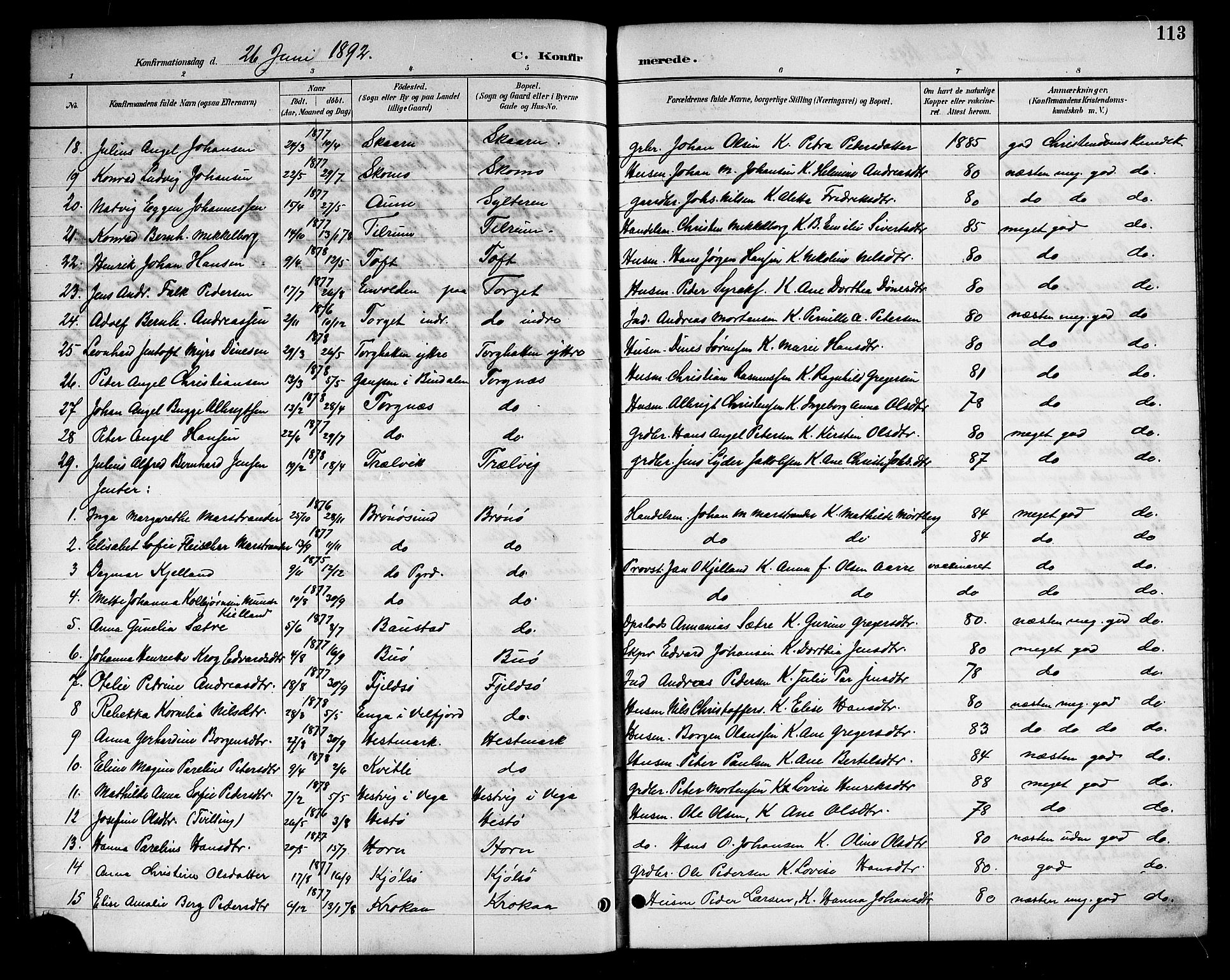 Ministerialprotokoller, klokkerbøker og fødselsregistre - Nordland, AV/SAT-A-1459/813/L0213: Klokkerbok nr. 813C05, 1887-1903, s. 113