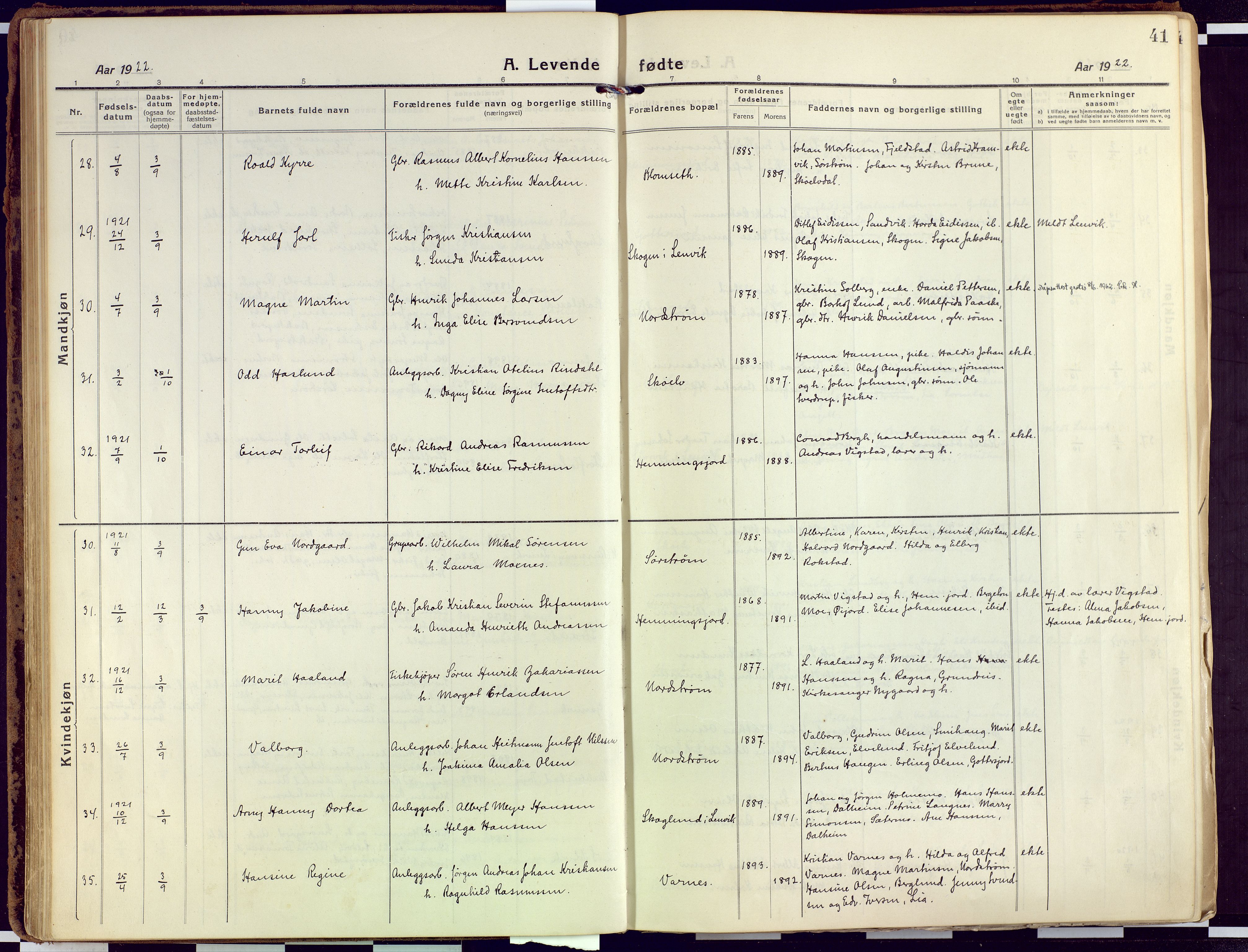 Tranøy sokneprestkontor, AV/SATØ-S-1313/I/Ia/Iaa/L0015kirke: Ministerialbok nr. 15, 1919-1928, s. 41