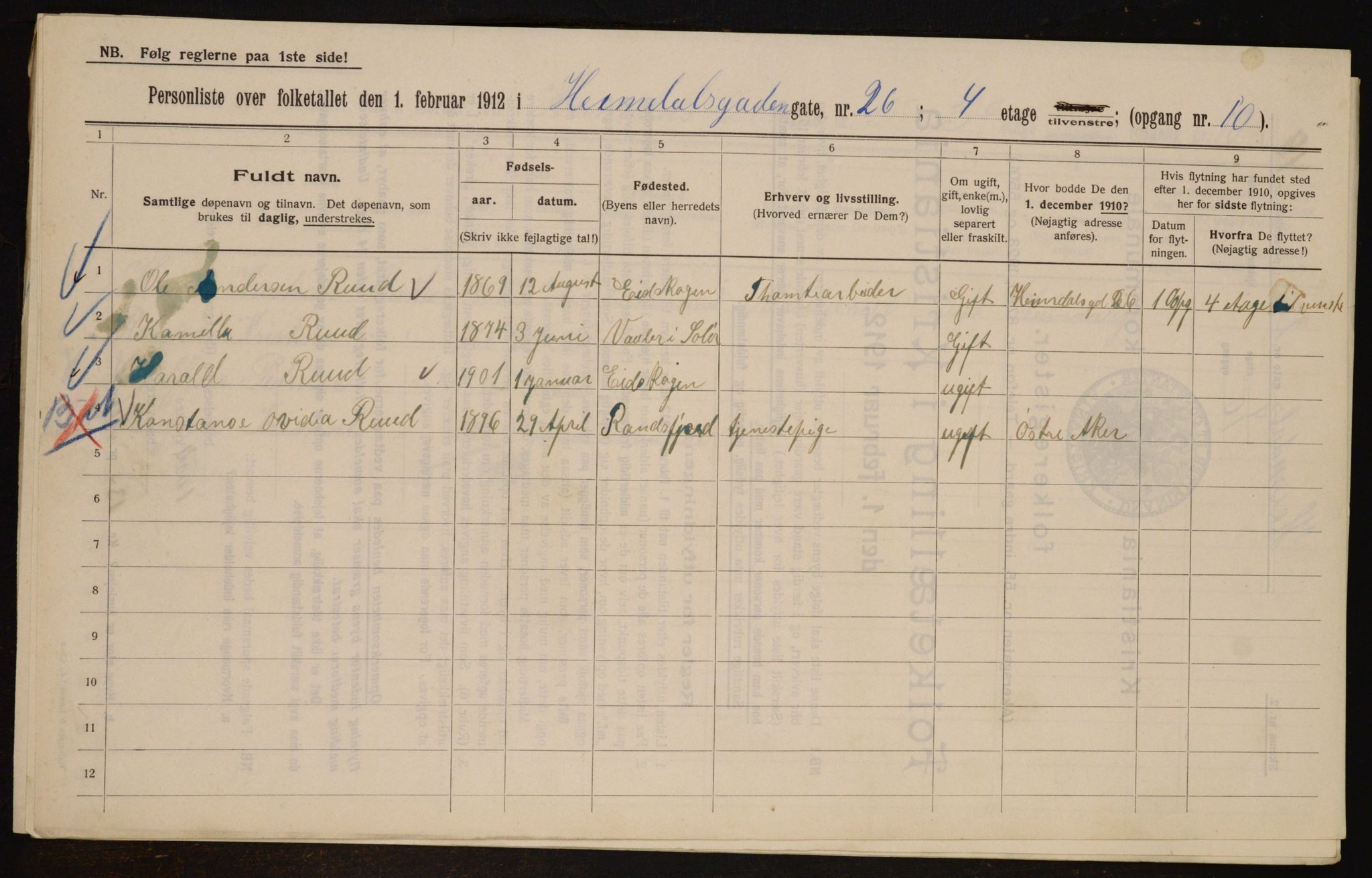 OBA, Kommunal folketelling 1.2.1912 for Kristiania, 1912, s. 37245