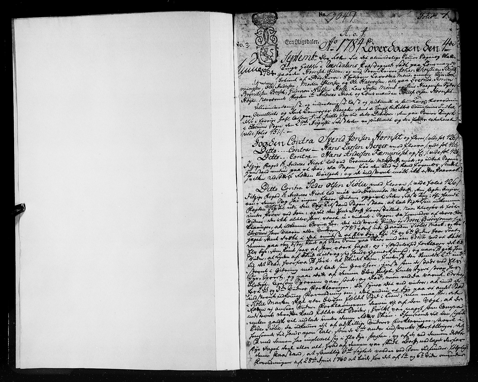 Østerdalen sorenskriveri, SAH/TING-032/G/Gb/L0006: Tingbok, 1784-1789, s. 1