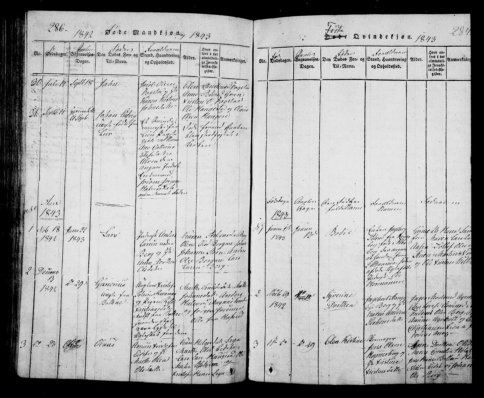 Hof kirkebøker, AV/SAKO-A-64/G/Ga/L0001: Klokkerbok nr. I 1, 1814-1844, s. 286-287