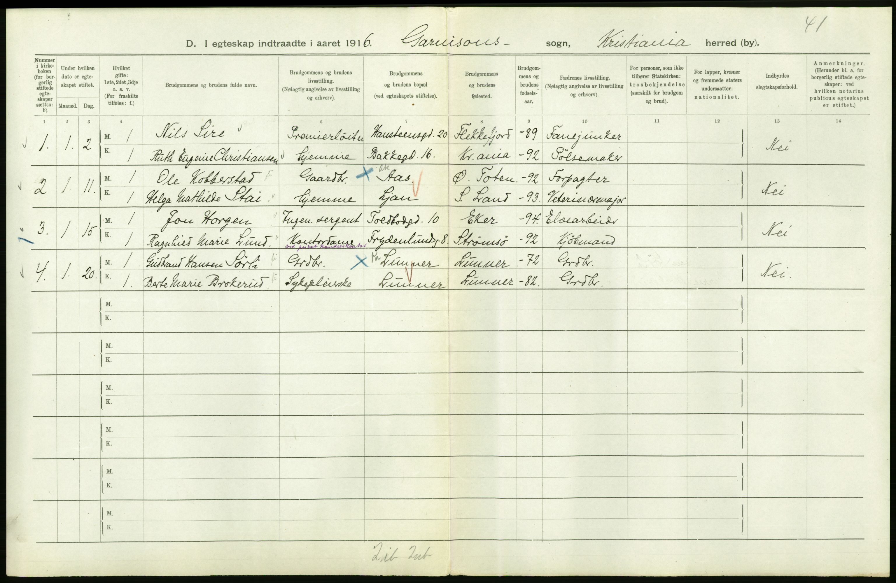 Statistisk sentralbyrå, Sosiodemografiske emner, Befolkning, RA/S-2228/D/Df/Dfb/Dfbf/L0008: Kristiania: Gifte, 1916, s. 924