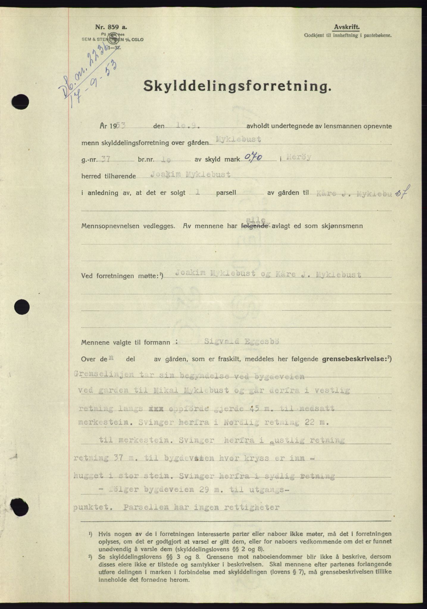 Søre Sunnmøre sorenskriveri, AV/SAT-A-4122/1/2/2C/L0095: Pantebok nr. 21A, 1953-1953, Dagboknr: 2236/1953