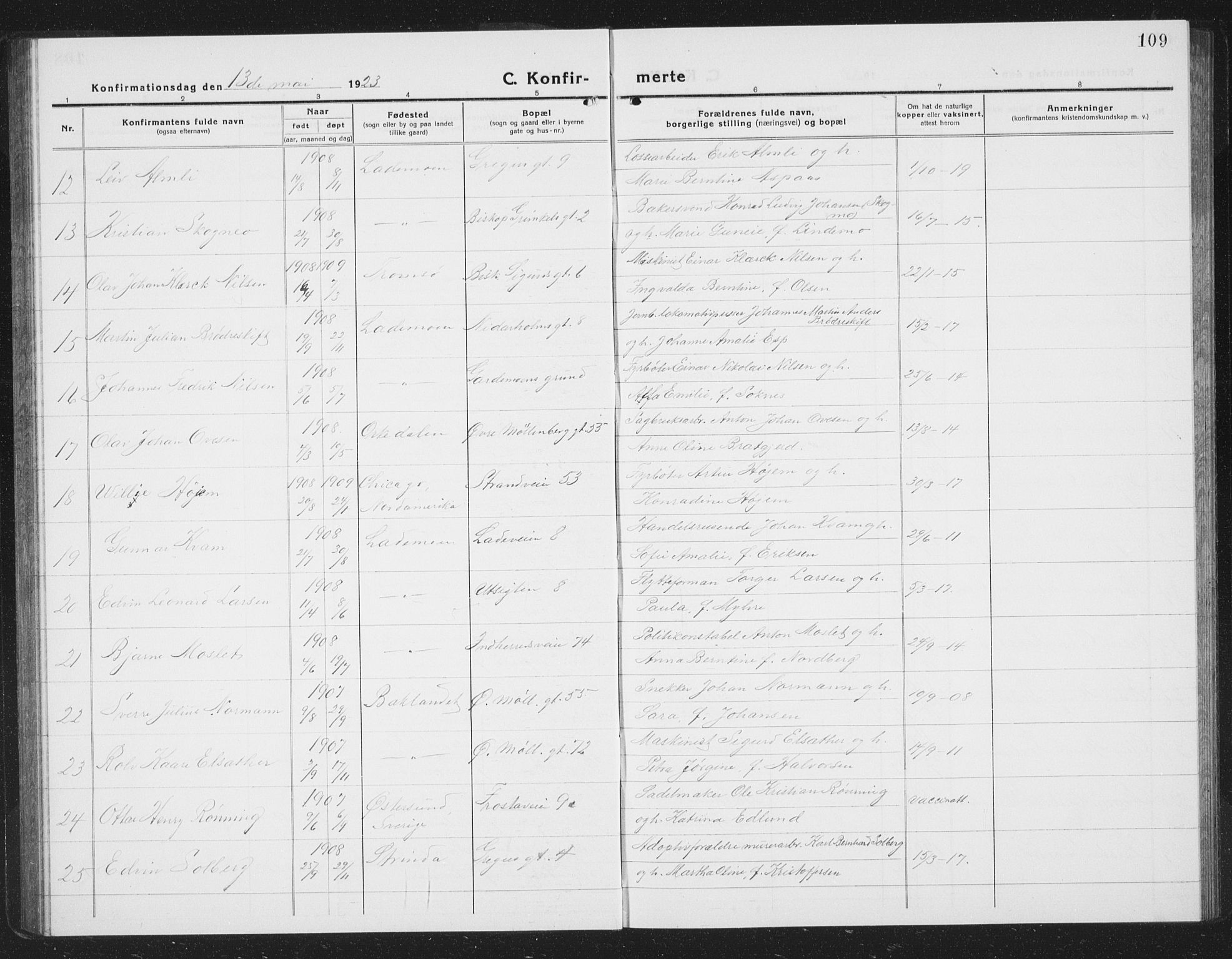 Ministerialprotokoller, klokkerbøker og fødselsregistre - Sør-Trøndelag, AV/SAT-A-1456/605/L0258: Klokkerbok nr. 605C05, 1918-1930, s. 109