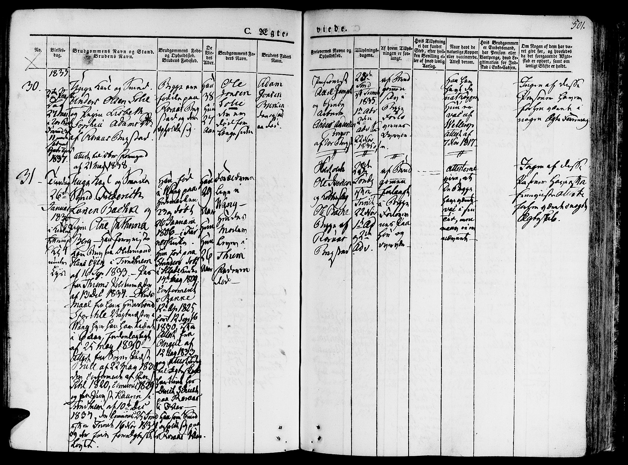 Ministerialprotokoller, klokkerbøker og fødselsregistre - Sør-Trøndelag, SAT/A-1456/681/L0930: Ministerialbok nr. 681A08, 1829-1844, s. 501