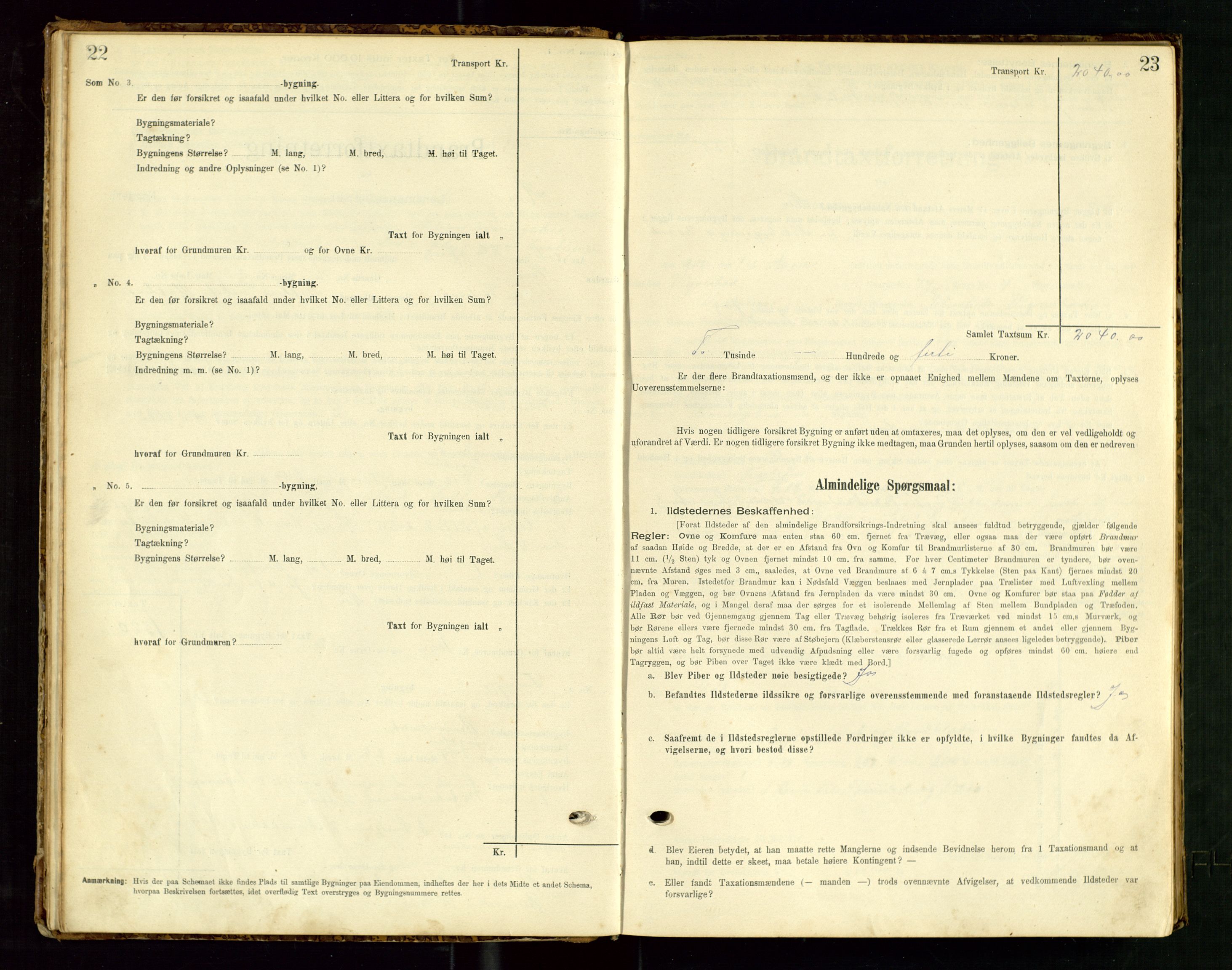 Hå lensmannskontor, SAST/A-100456/Goa/L0003: Takstprotokoll (skjema), 1895-1911, s. 22-23