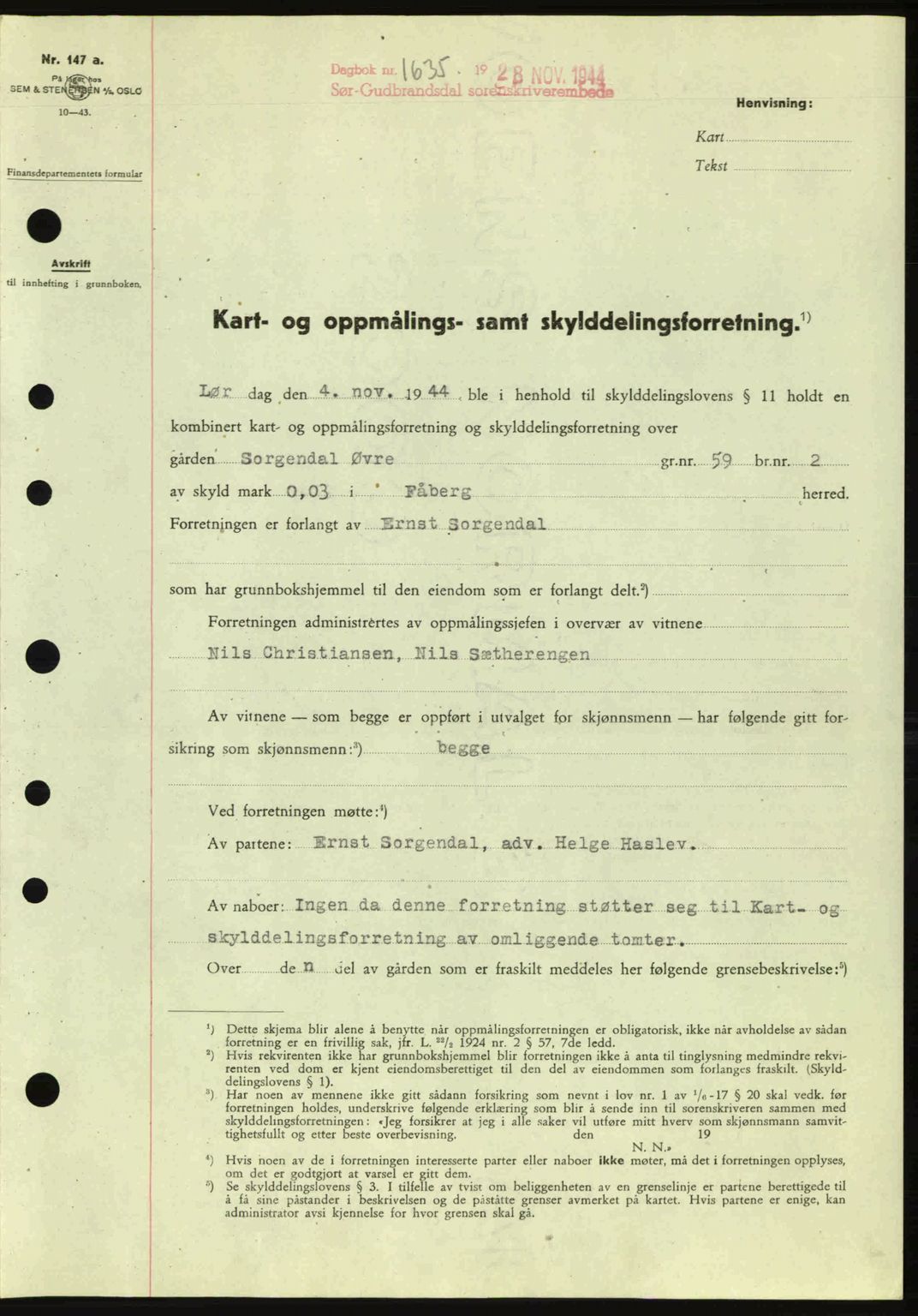 Sør-Gudbrandsdal tingrett, SAH/TING-004/H/Hb/Hbd/L0014: Pantebok nr. A14, 1944-1945, Dagboknr: 1635/1944