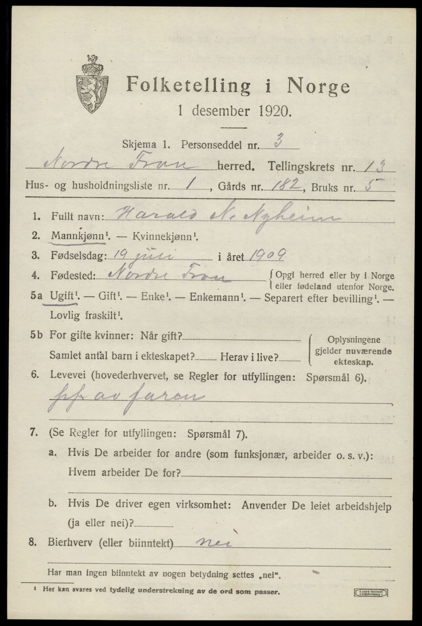 SAH, Folketelling 1920 for 0518 Nord-Fron herred, 1920, s. 10312