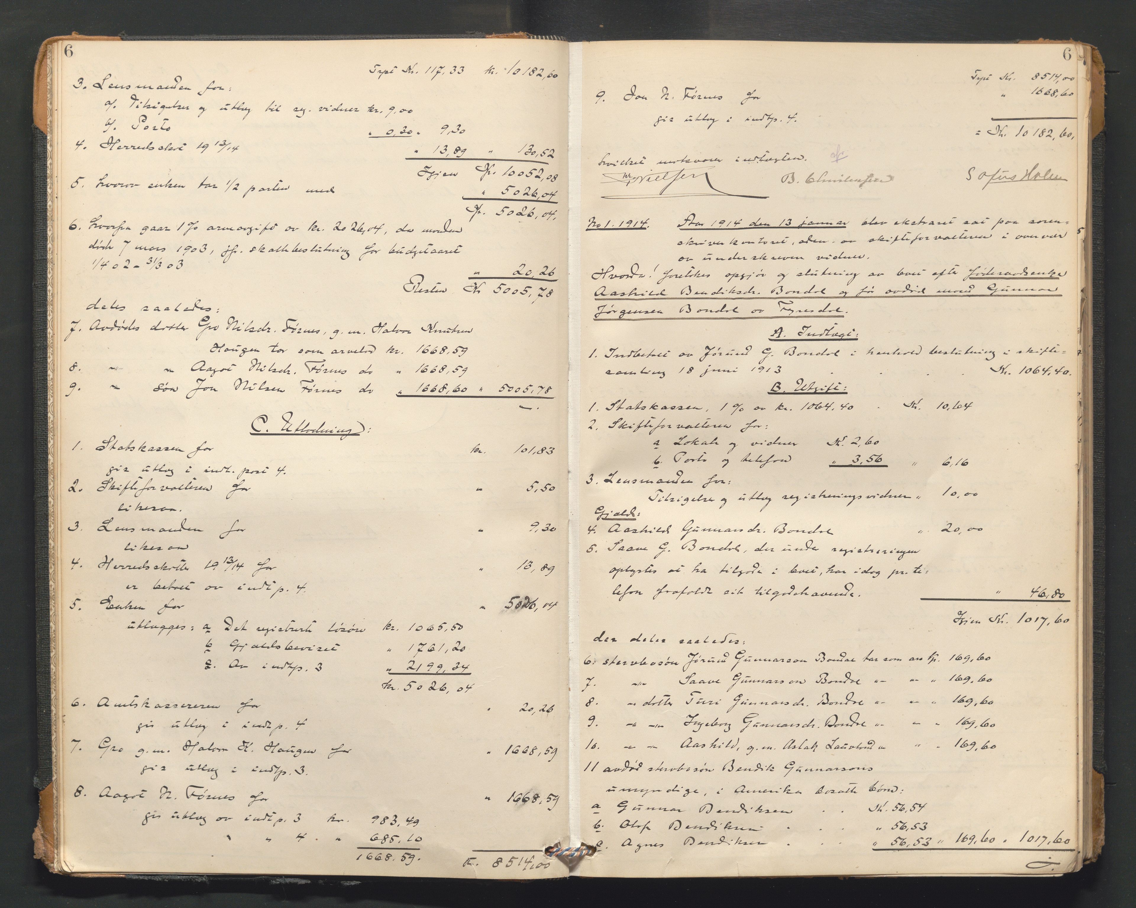 Vest-Telemark sorenskriveri, AV/SAKO-A-134/H/Ha/Hac/L0013: Skifteutlodningsprotokoll, 1913-1922, s. 6