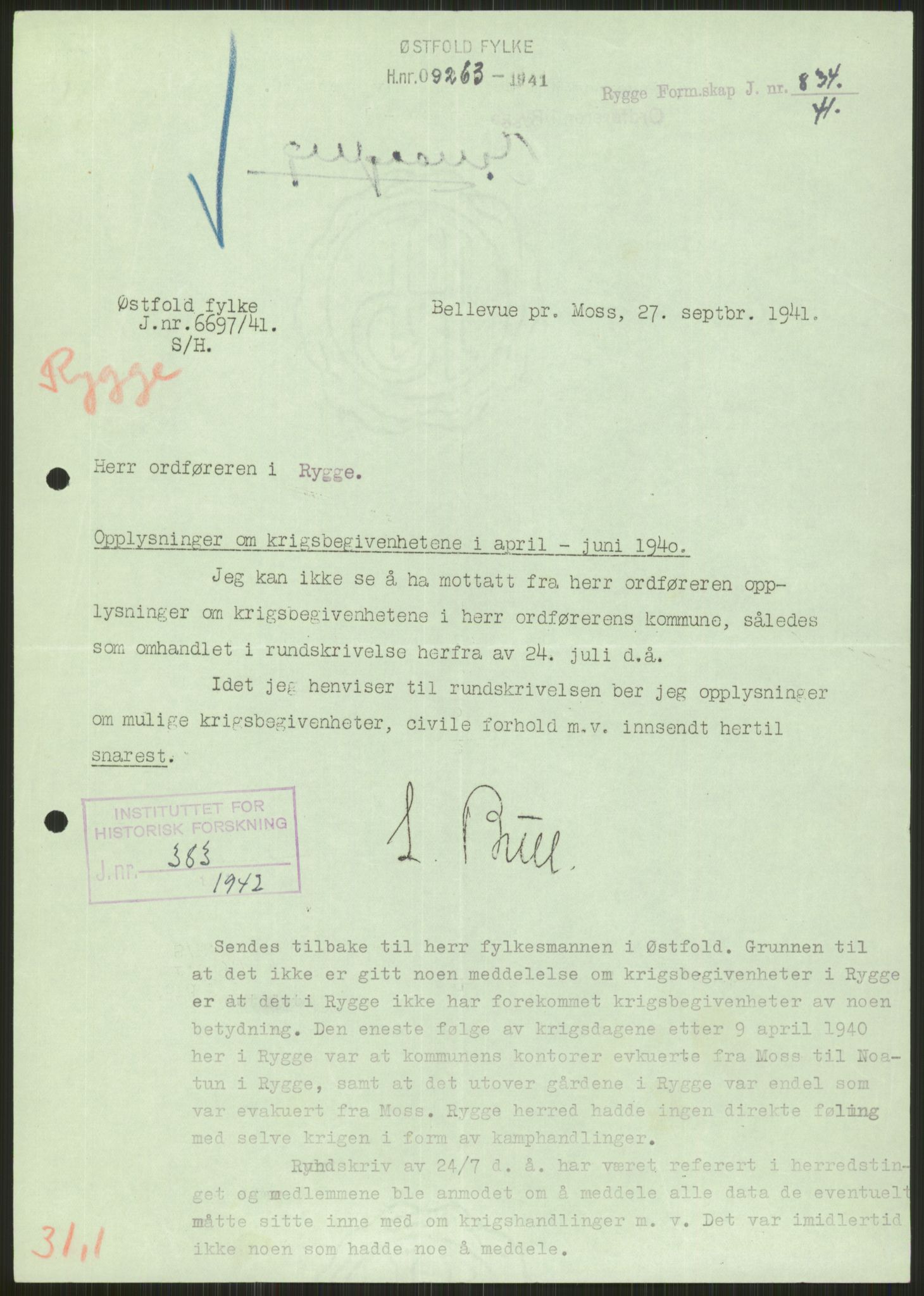 Forsvaret, Forsvarets krigshistoriske avdeling, RA/RAFA-2017/Y/Ya/L0013: II-C-11-31 - Fylkesmenn.  Rapporter om krigsbegivenhetene 1940., 1940, s. 131