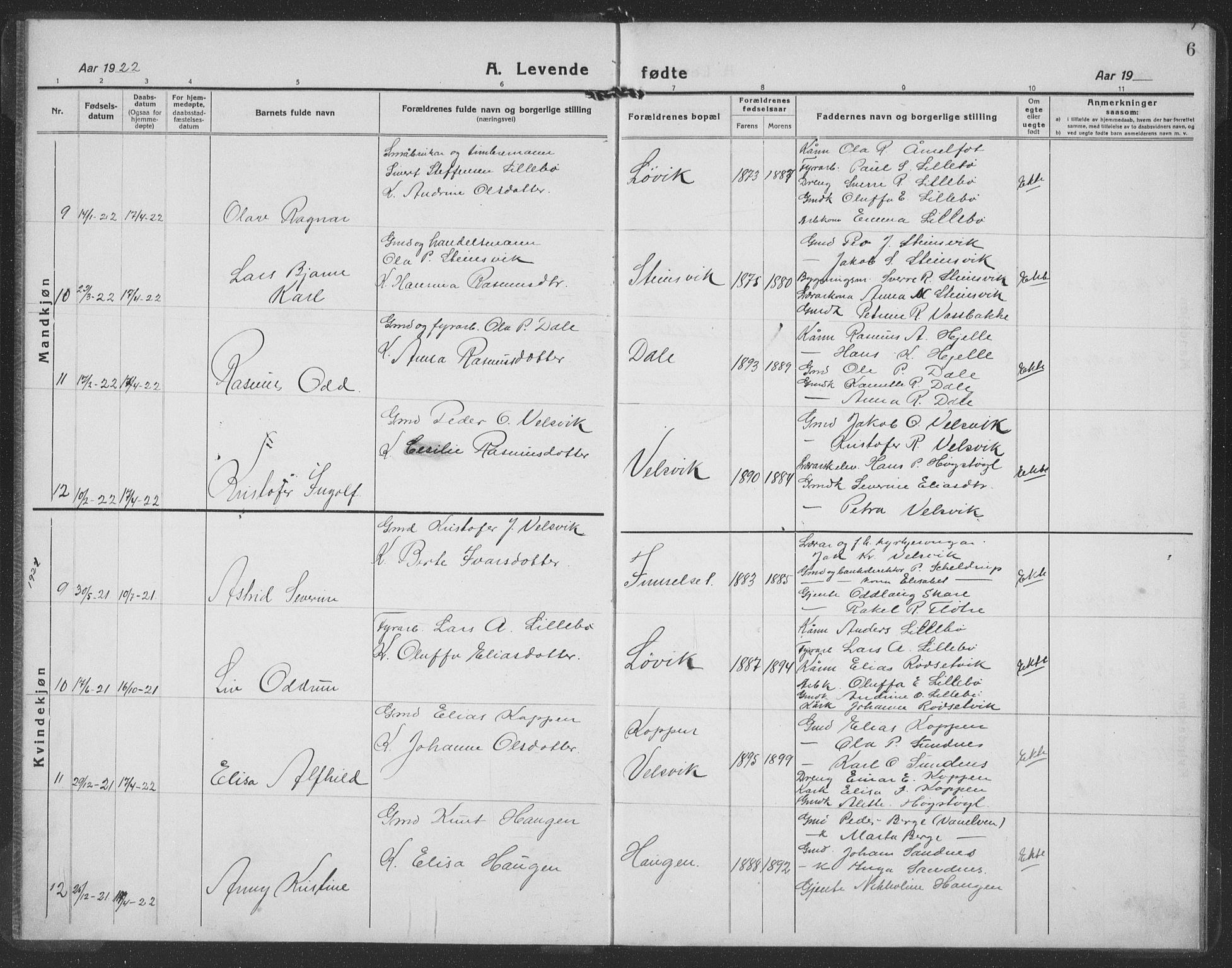 Ministerialprotokoller, klokkerbøker og fødselsregistre - Møre og Romsdal, AV/SAT-A-1454/512/L0170: Klokkerbok nr. 512C02, 1921-1938, s. 6