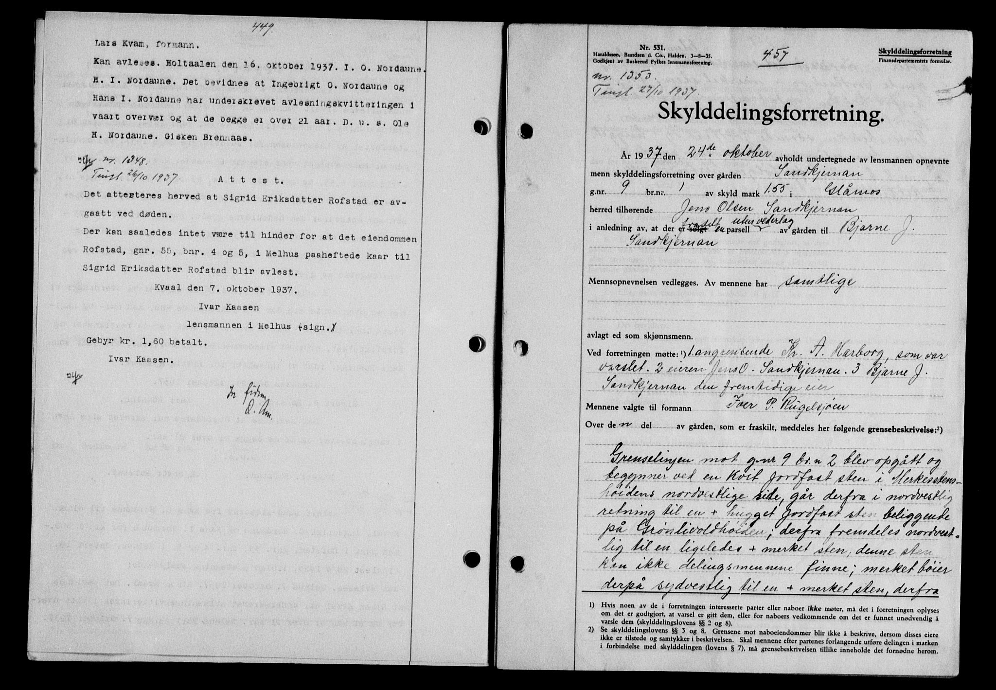 Gauldal sorenskriveri, SAT/A-0014/1/2/2C/L0047: Pantebok nr. 50-51, 1937-1937, Dagboknr: 1353/1937