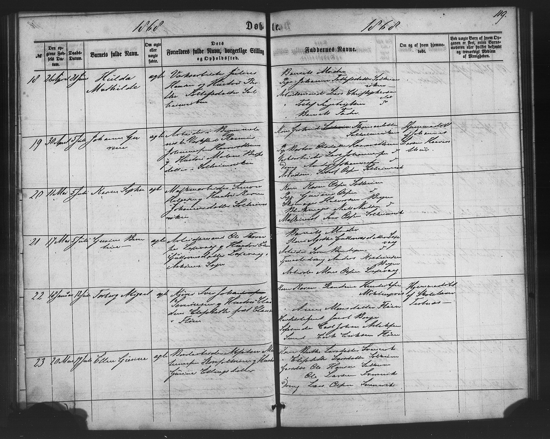 St. Jørgens hospital og Årstad sokneprestembete, AV/SAB-A-99934: Klokkerbok nr. A 3, 1863-1872, s. 119