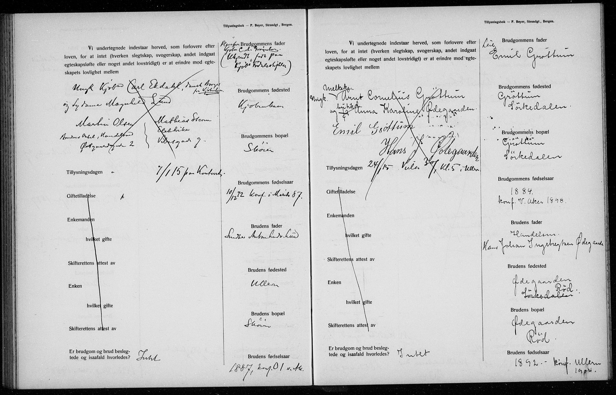 Ullern prestekontor Kirkebøker, AV/SAO-A-10740/H/L0001b: Lysningsprotokoll nr. 1b, 1911-1916
