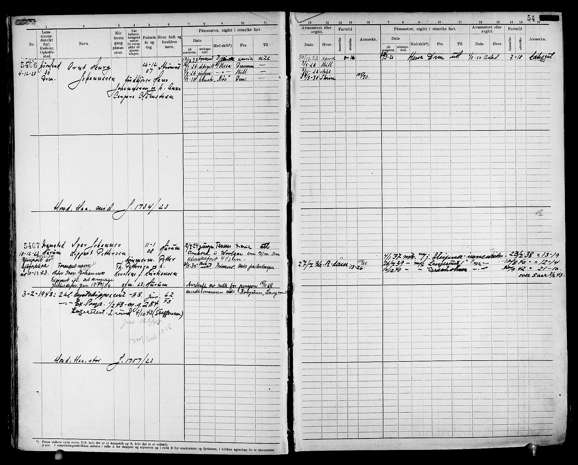 Drammen innrulleringsdistrikt, AV/SAKO-A-781/F/Fc/L0008: Hovedrulle, 1923, s. 57