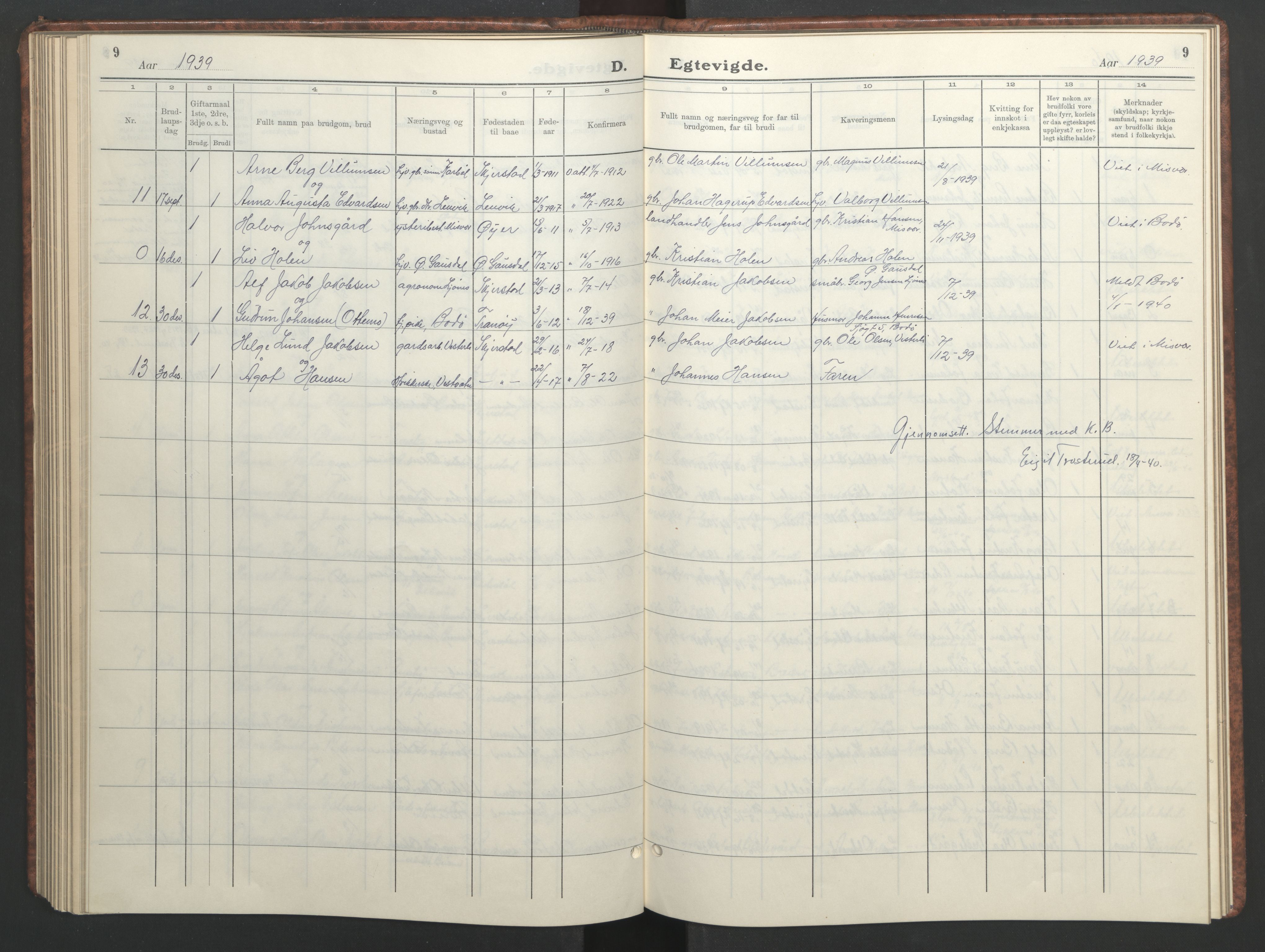 Ministerialprotokoller, klokkerbøker og fødselsregistre - Nordland, AV/SAT-A-1459/852/L0758: Klokkerbok nr. 852C09, 1935-1952, s. 9