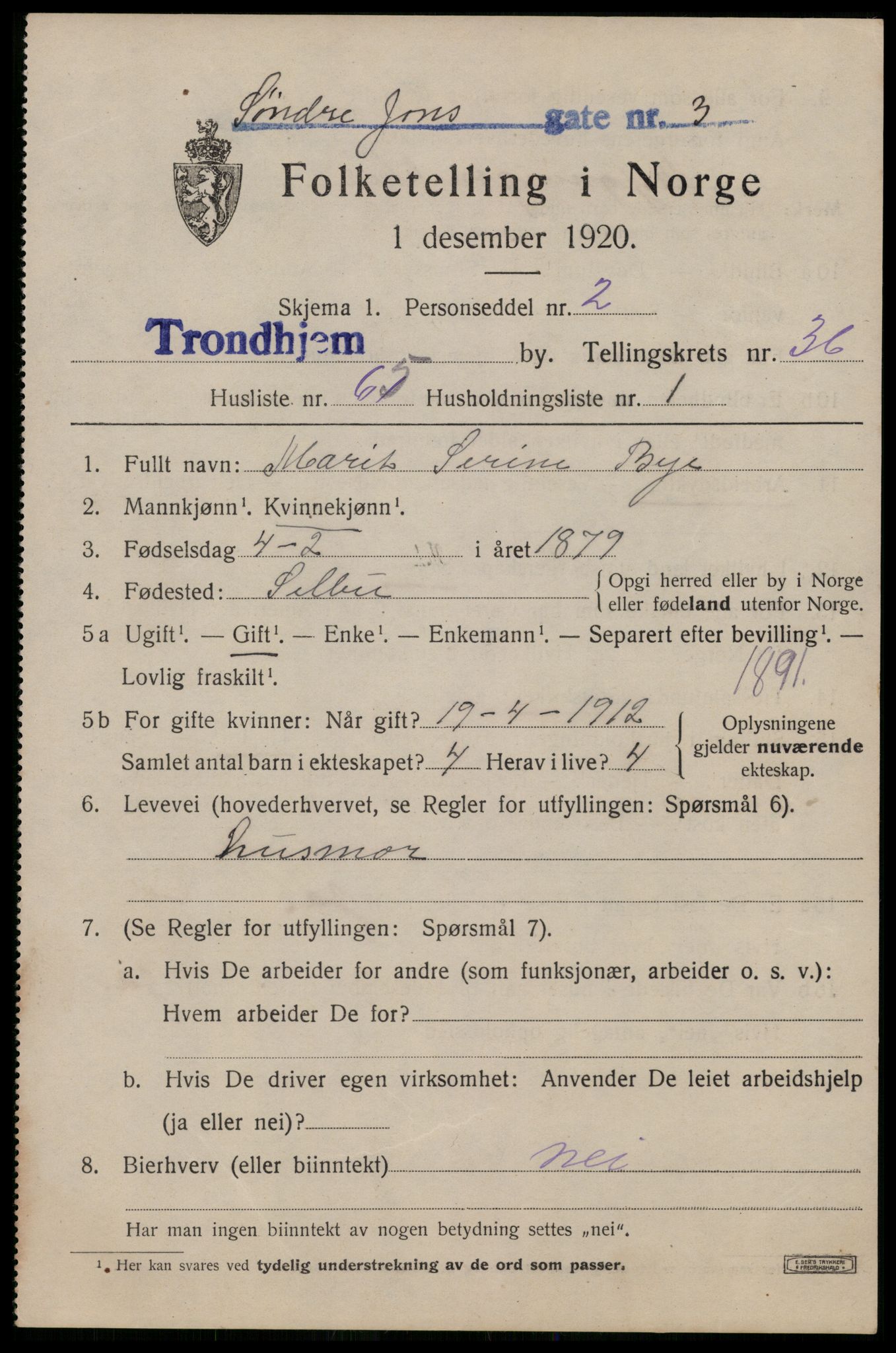 SAT, Folketelling 1920 for 1601 Trondheim kjøpstad, 1920, s. 84342