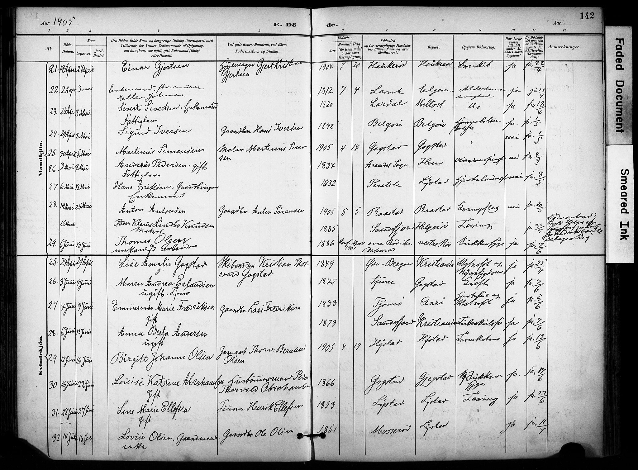 Sandar kirkebøker, AV/SAKO-A-243/F/Fa/L0015: Ministerialbok nr. 15, 1896-1907, s. 142