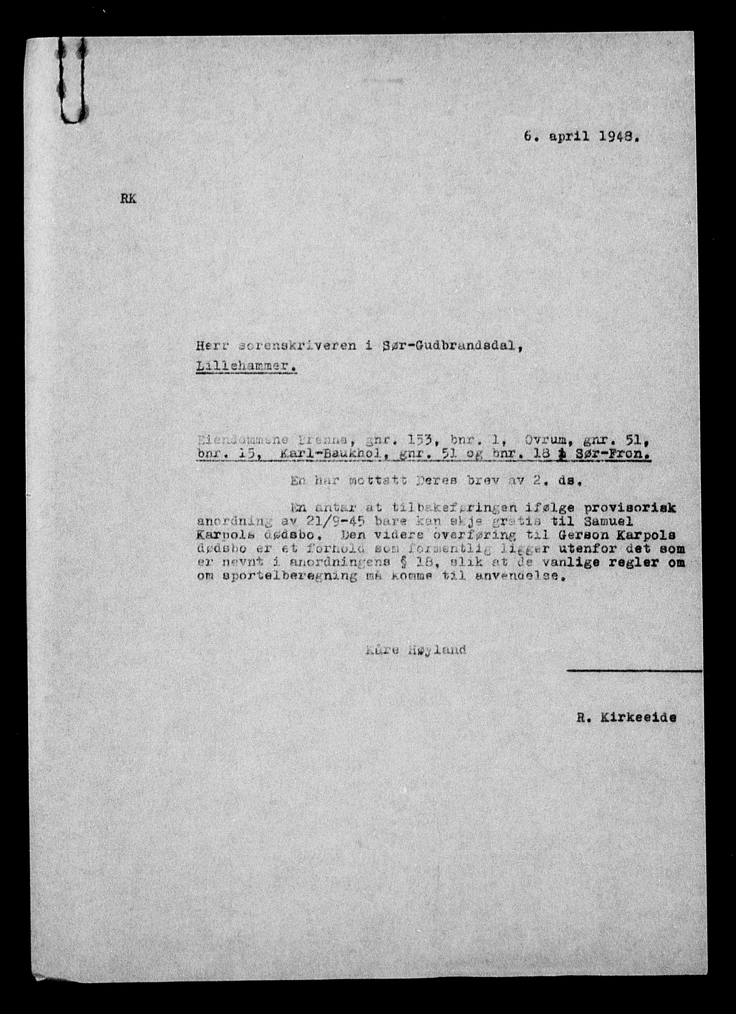 Justisdepartementet, Tilbakeføringskontoret for inndratte formuer, AV/RA-S-1564/H/Hc/Hcc/L0949: --, 1945-1947, s. 460