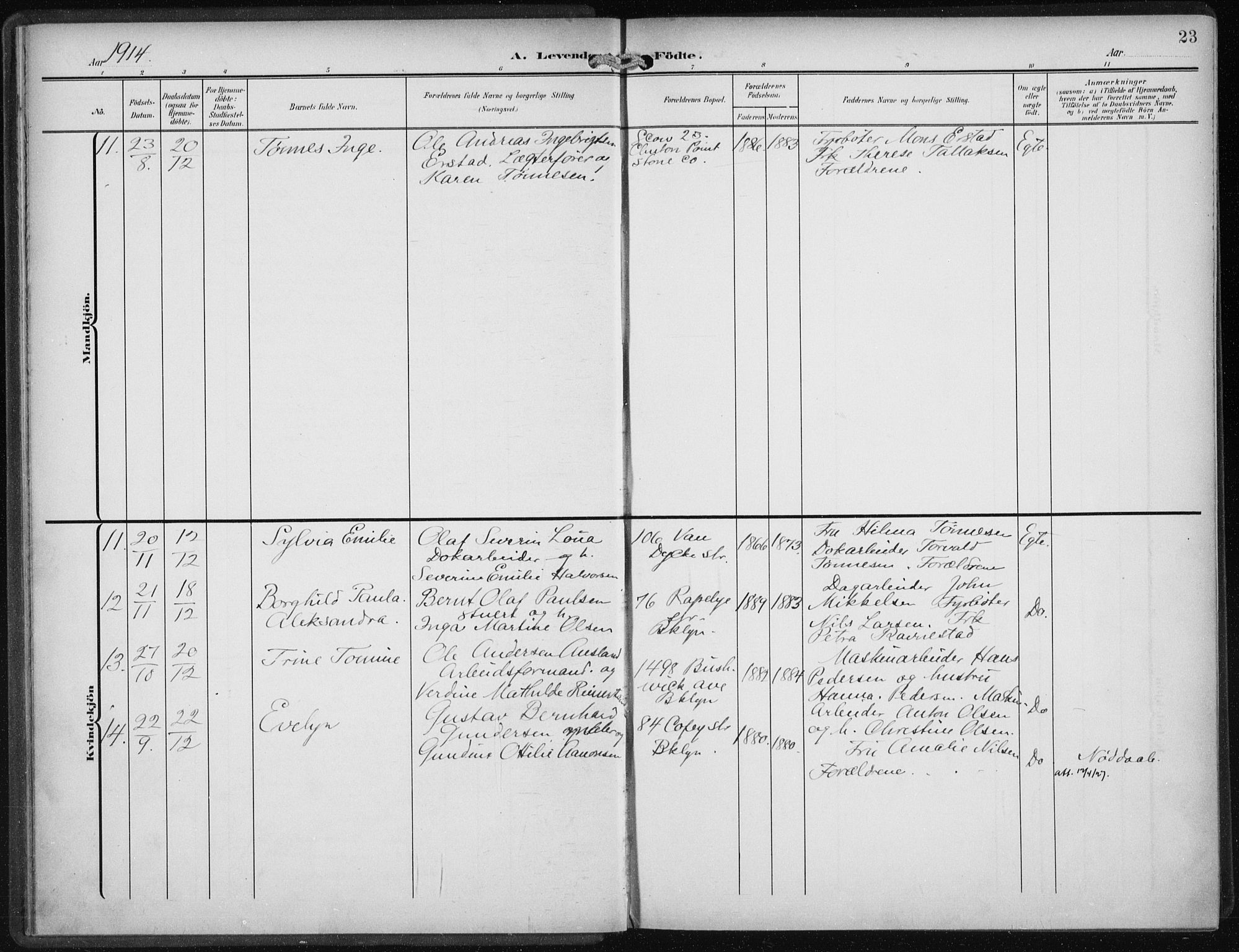 Den norske sjømannsmisjon i utlandet/New York, AV/SAB-SAB/PA-0110/H/Ha/L0006: Ministerialbok nr. A 6, 1909-1914, s. 23