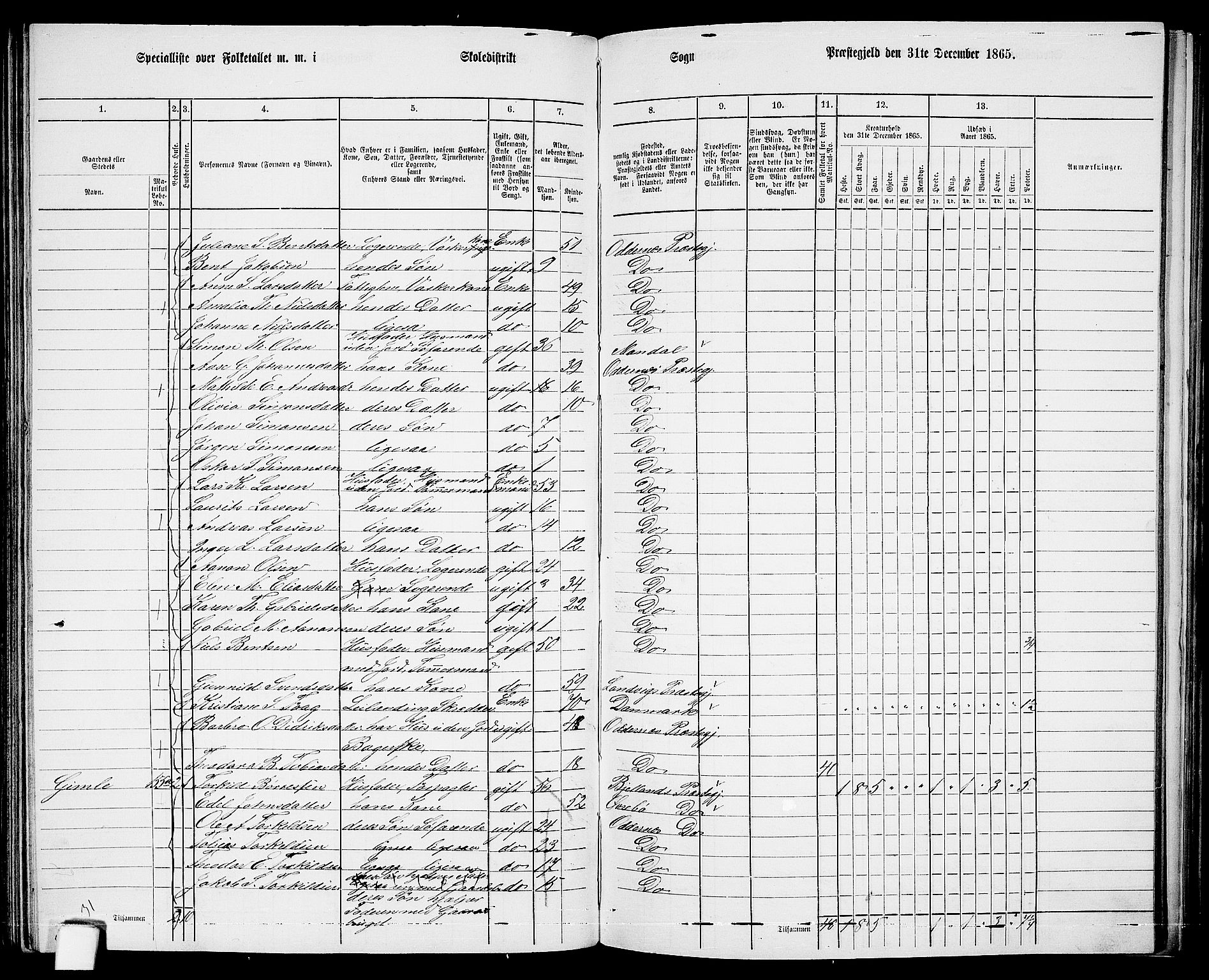 RA, Folketelling 1865 for 1012P Oddernes prestegjeld, 1865, s. 88
