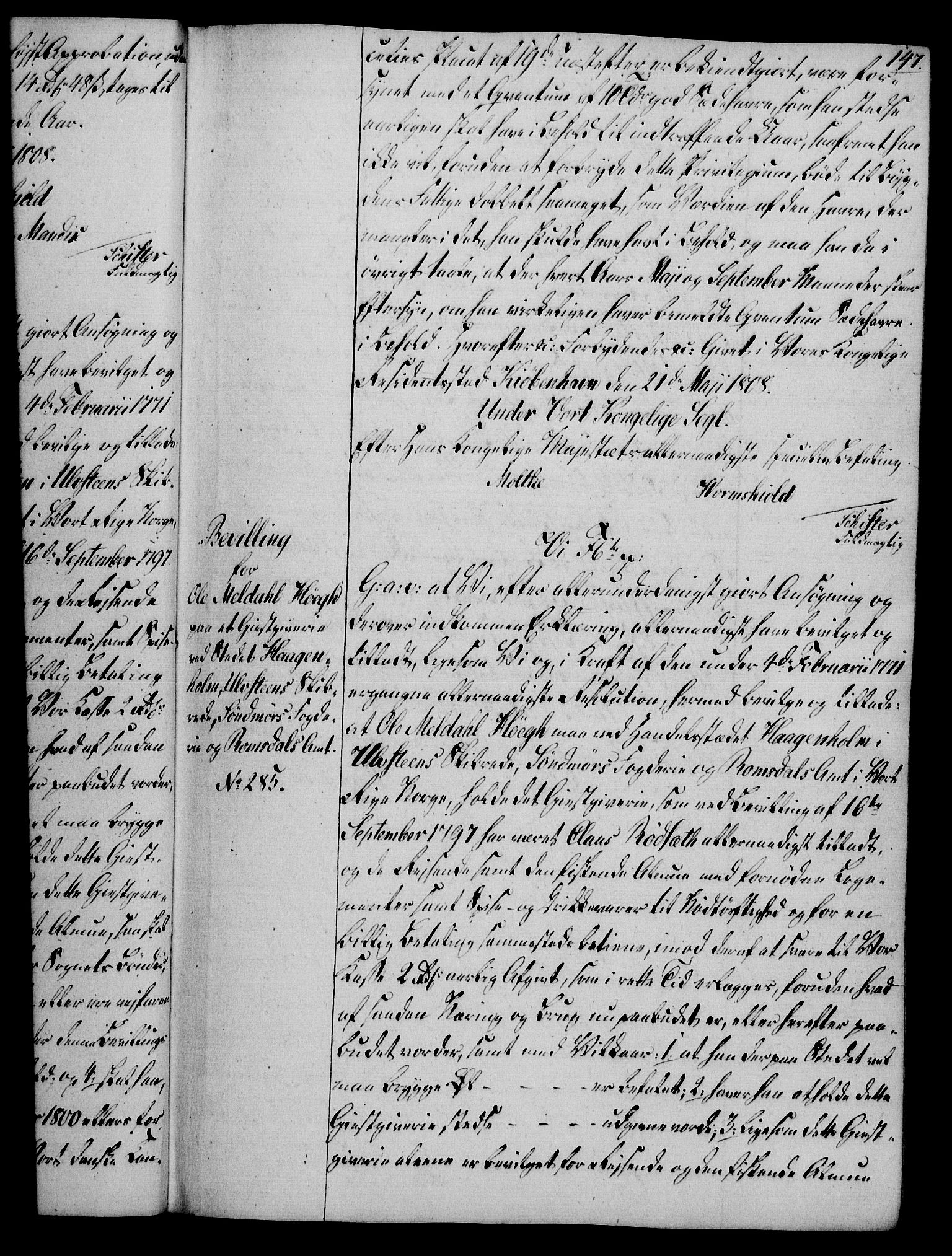 Rentekammeret, Kammerkanselliet, AV/RA-EA-3111/G/Gg/Gga/L0019: Norsk ekspedisjonsprotokoll med register (merket RK 53.19), 1807-1810, s. 147