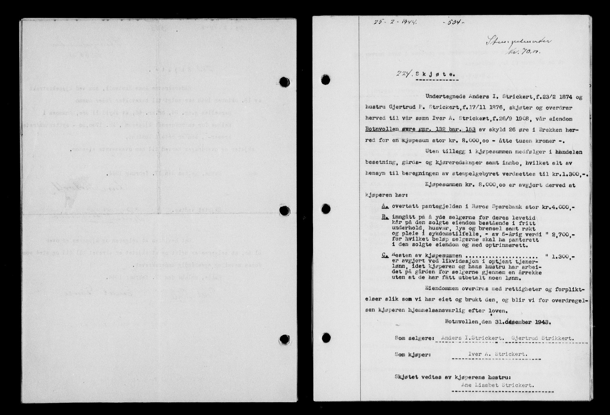 Gauldal sorenskriveri, SAT/A-0014/1/2/2C/L0057: Pantebok nr. 62, 1943-1944, Dagboknr: 224/1944
