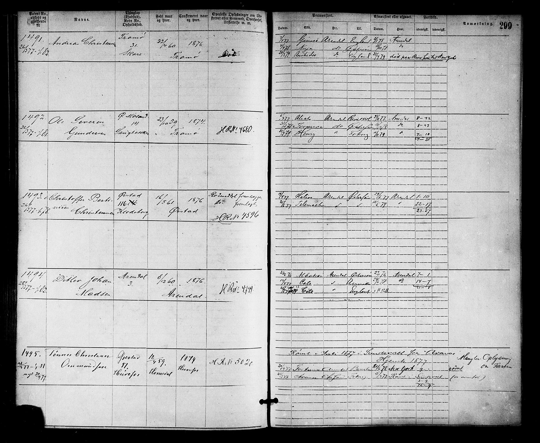 Arendal mønstringskrets, SAK/2031-0012/F/Fa/L0002: Annotasjonsrulle nr 1-1910 med register, S-2, 1868-1880, s. 332