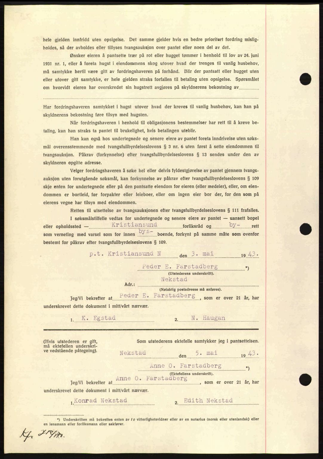 Nordmøre sorenskriveri, AV/SAT-A-4132/1/2/2Ca: Pantebok nr. B90, 1942-1943, Dagboknr: 1308/1943