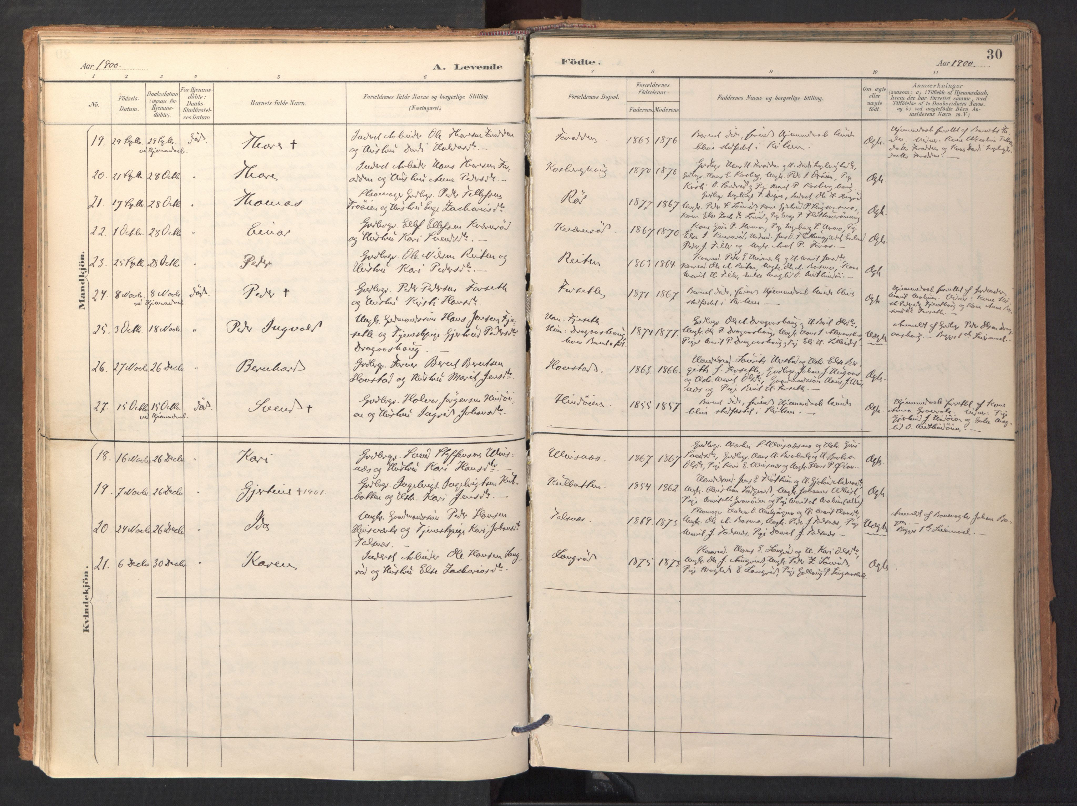 Ministerialprotokoller, klokkerbøker og fødselsregistre - Sør-Trøndelag, SAT/A-1456/688/L1025: Ministerialbok nr. 688A02, 1891-1909, s. 30