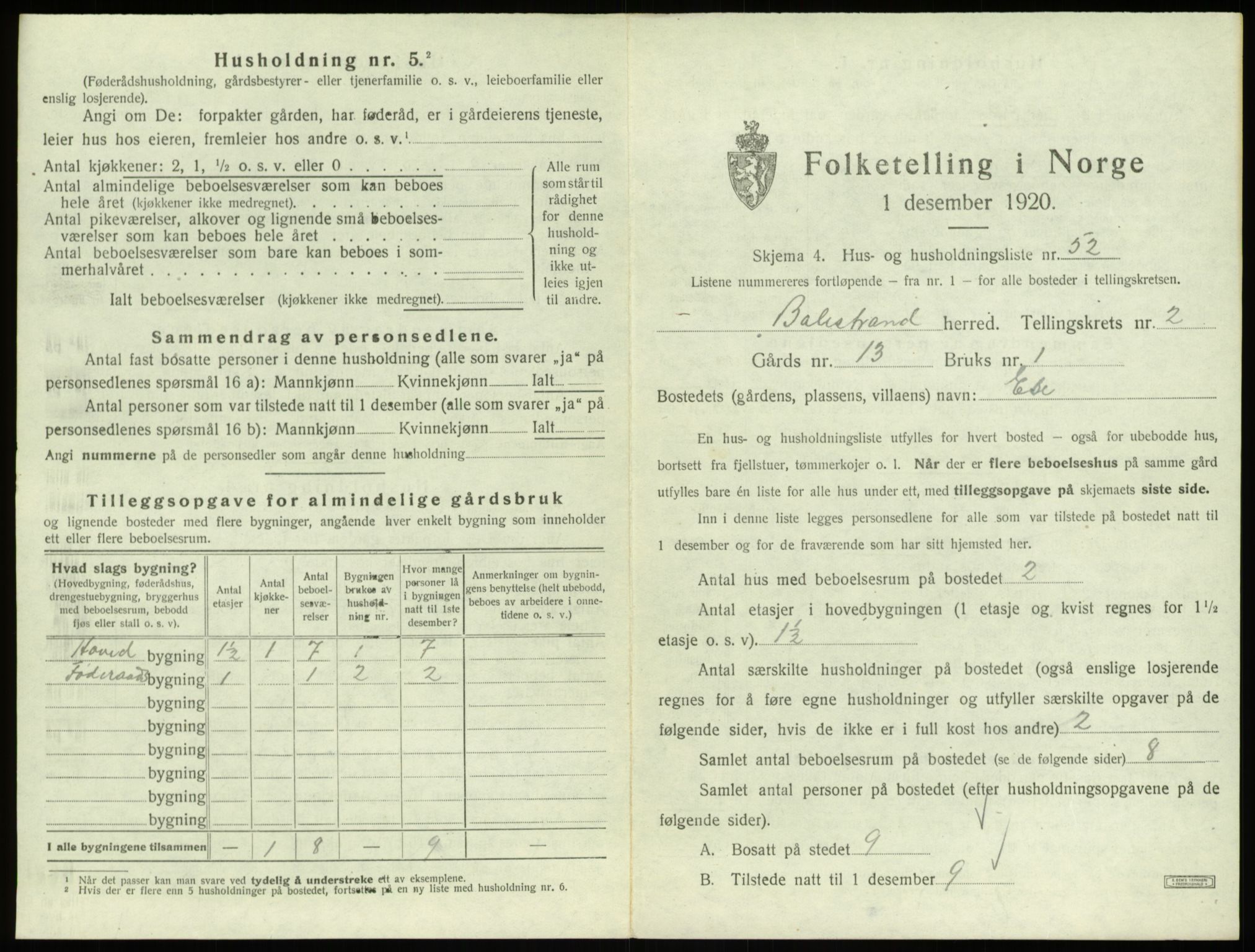 SAB, Folketelling 1920 for 1418 Balestrand herred, 1920, s. 236