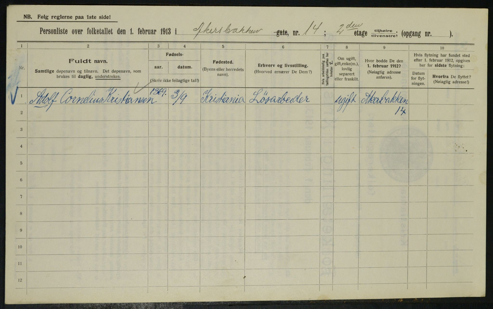 OBA, Kommunal folketelling 1.2.1913 for Kristiania, 1913, s. 68