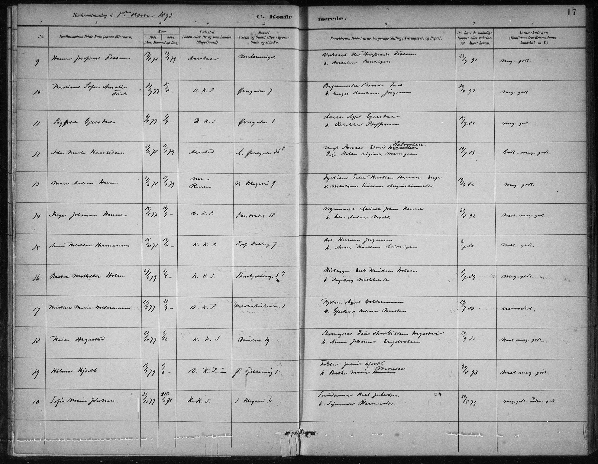 Korskirken sokneprestembete, SAB/A-76101/H/Hab: Klokkerbok nr. C 4, 1893-1905, s. 17