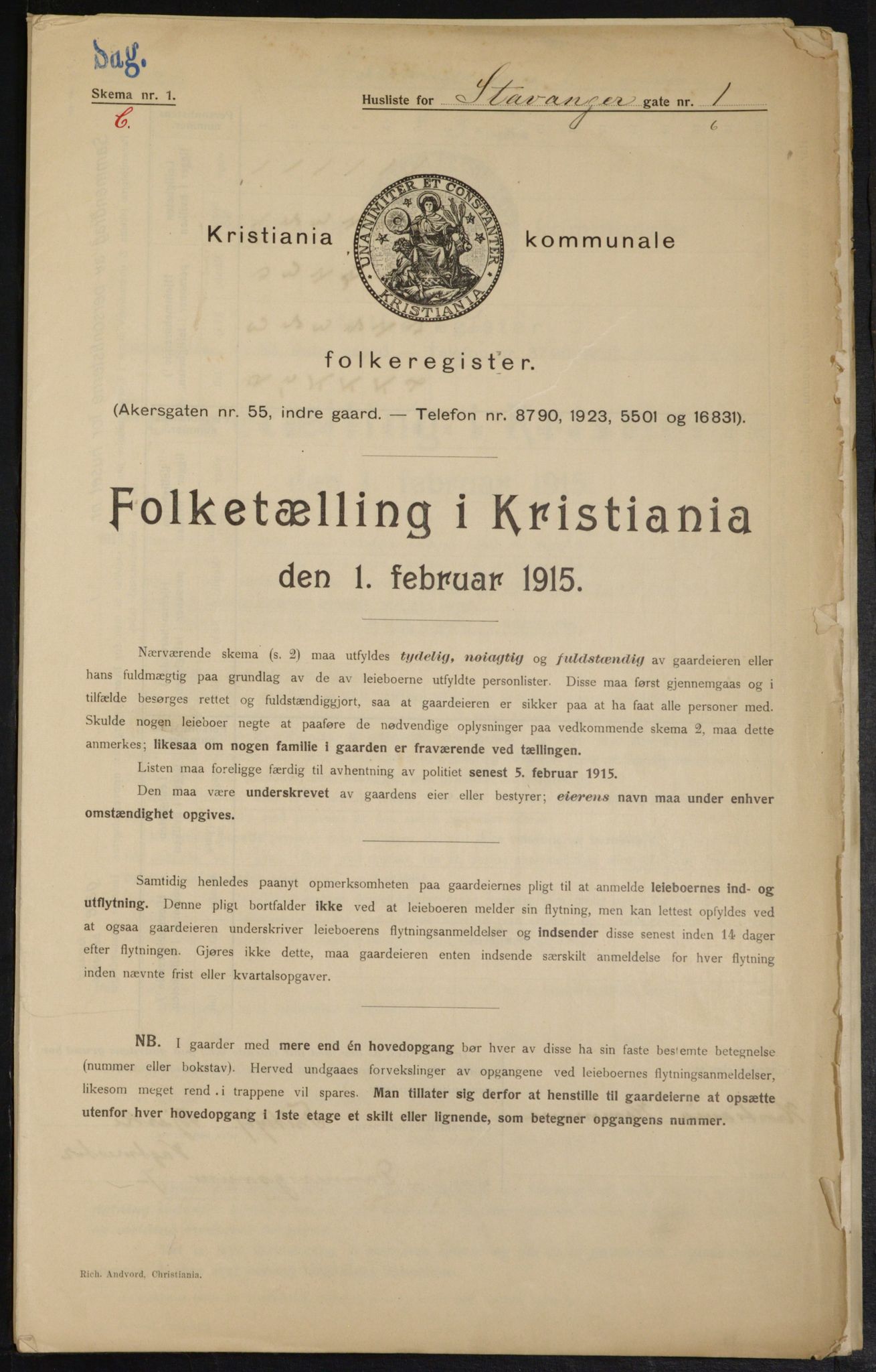 OBA, Kommunal folketelling 1.2.1915 for Kristiania, 1915, s. 100580
