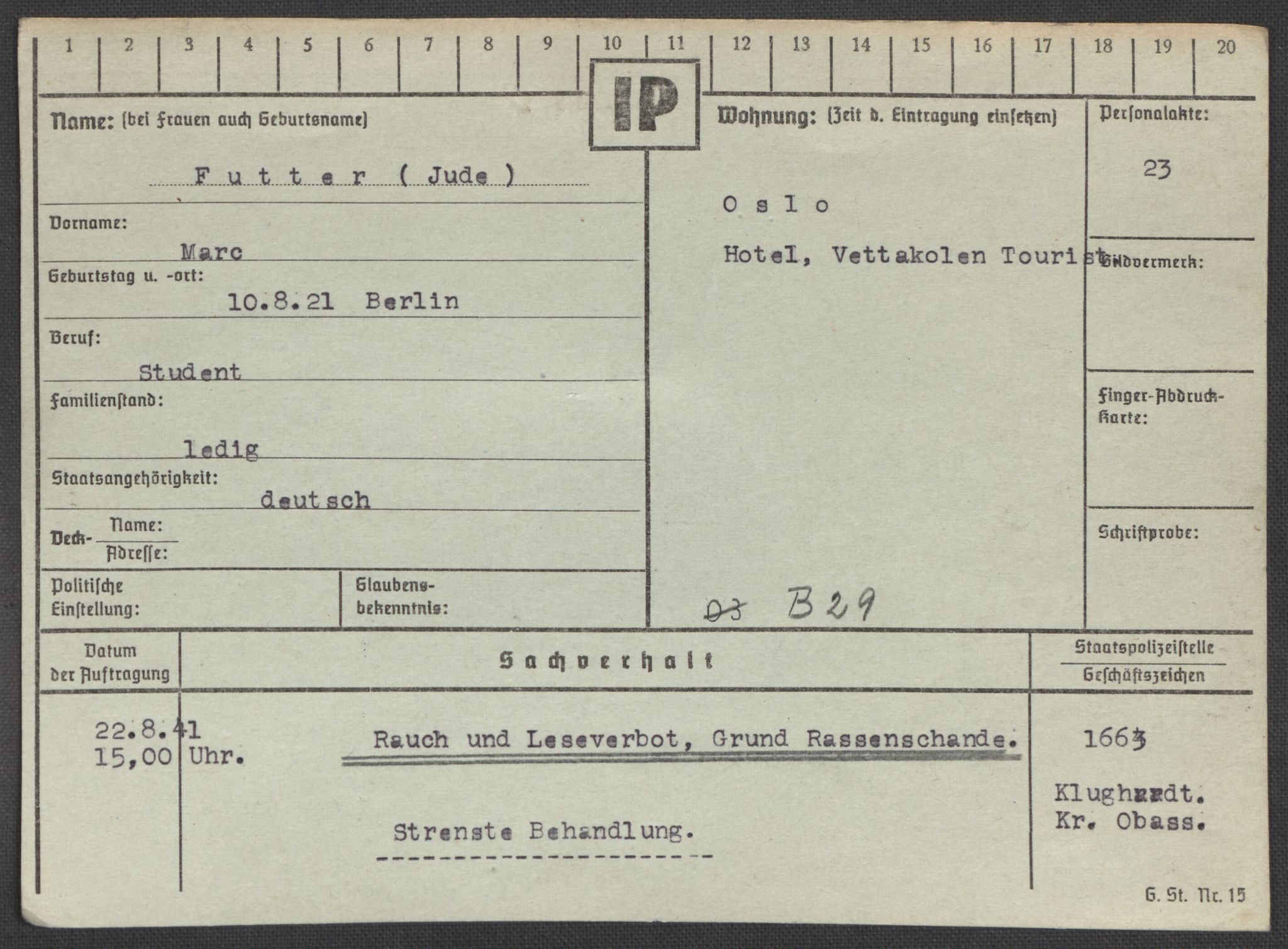 Befehlshaber der Sicherheitspolizei und des SD, AV/RA-RAFA-5969/E/Ea/Eaa/L0003: Register over norske fanger i Møllergata 19: Eng-Hag, 1940-1945, s. 679