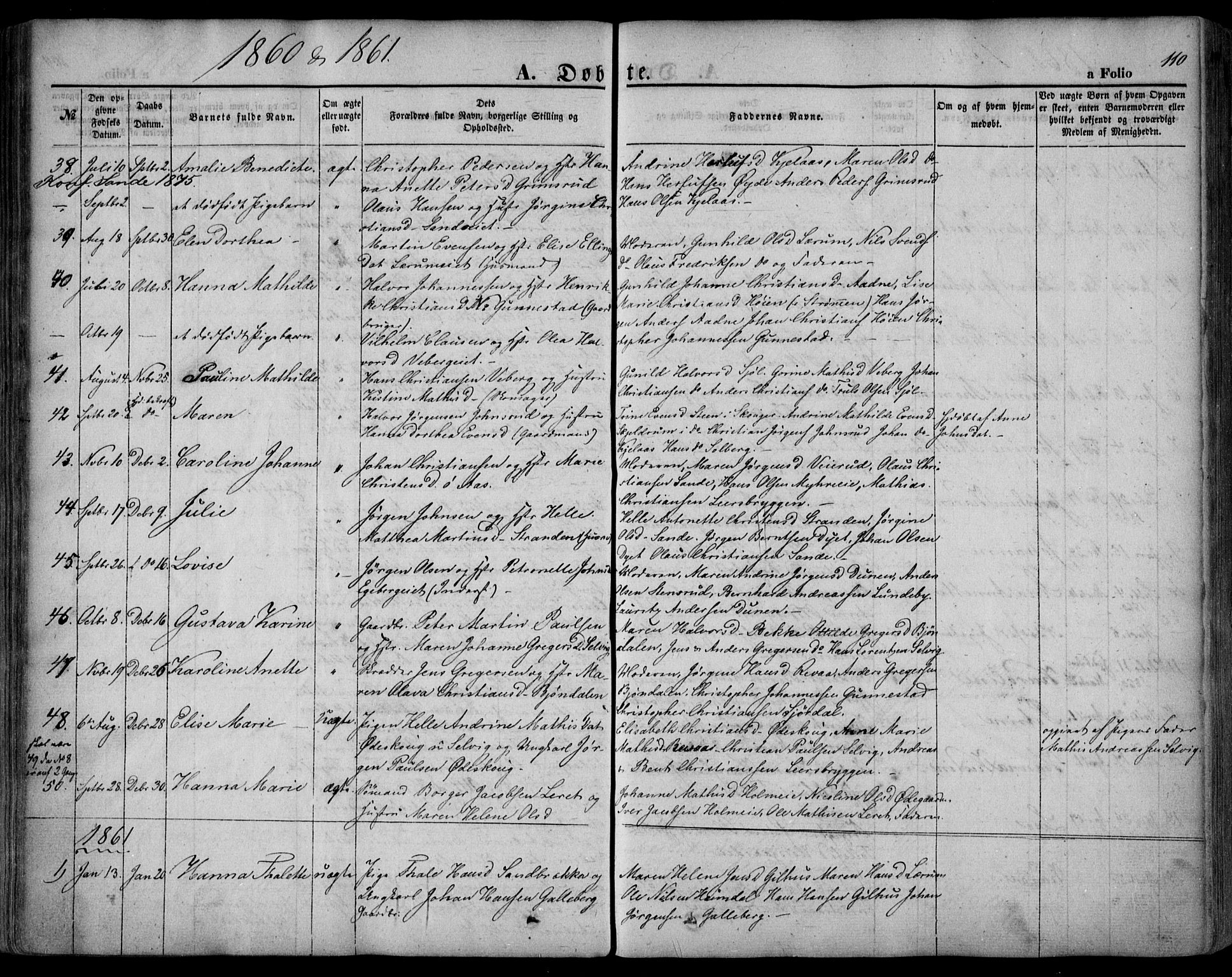 Sande Kirkebøker, AV/SAKO-A-53/F/Fa/L0004: Ministerialbok nr. 4, 1847-1864, s. 110
