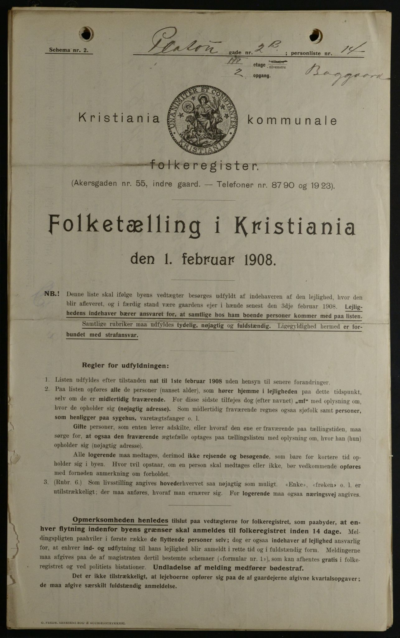 OBA, Kommunal folketelling 1.2.1908 for Kristiania kjøpstad, 1908, s. 72018