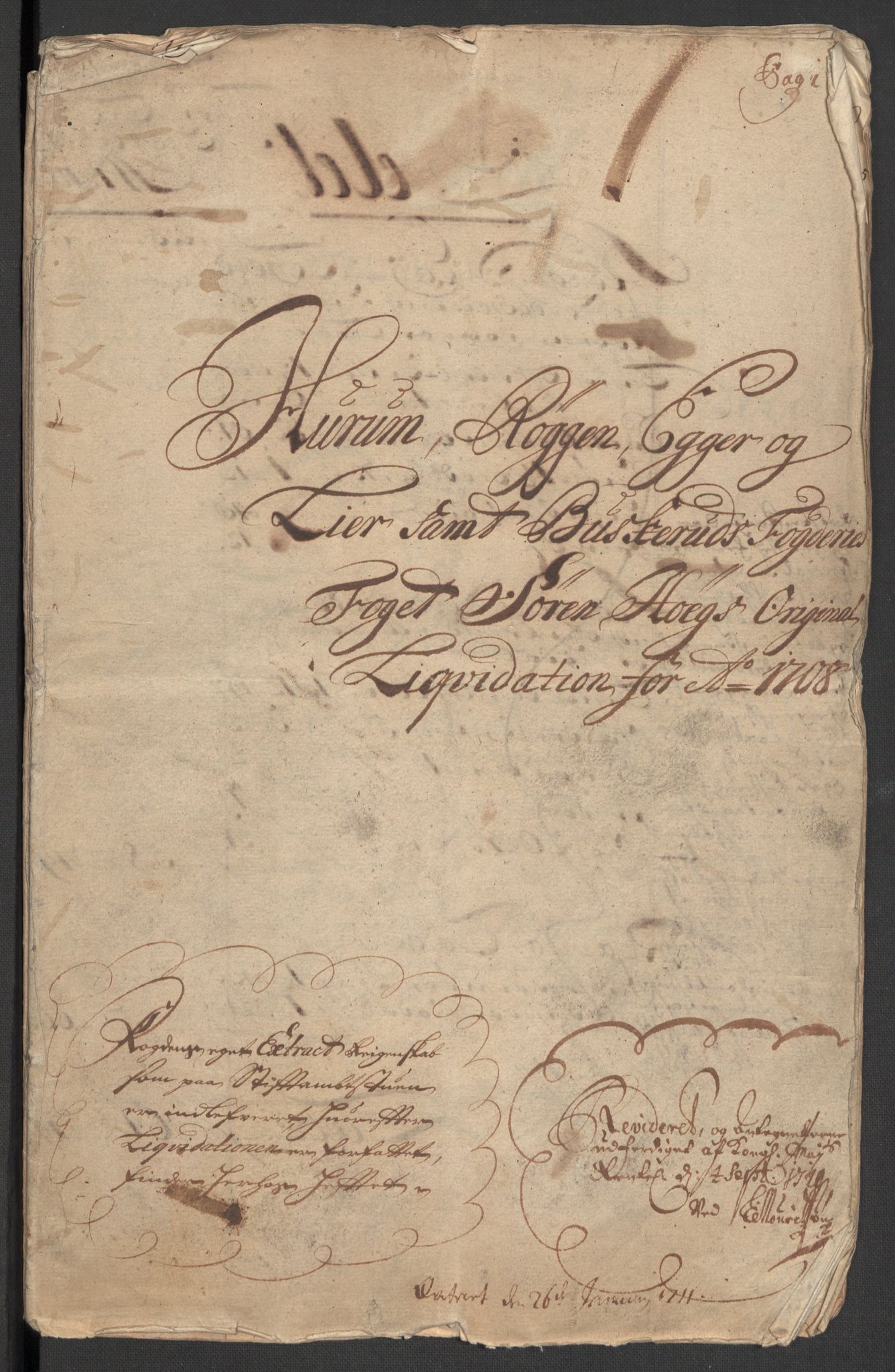 Rentekammeret inntil 1814, Reviderte regnskaper, Fogderegnskap, AV/RA-EA-4092/R31/L1702: Fogderegnskap Hurum, Røyken, Eiker, Lier og Buskerud, 1708, s. 3