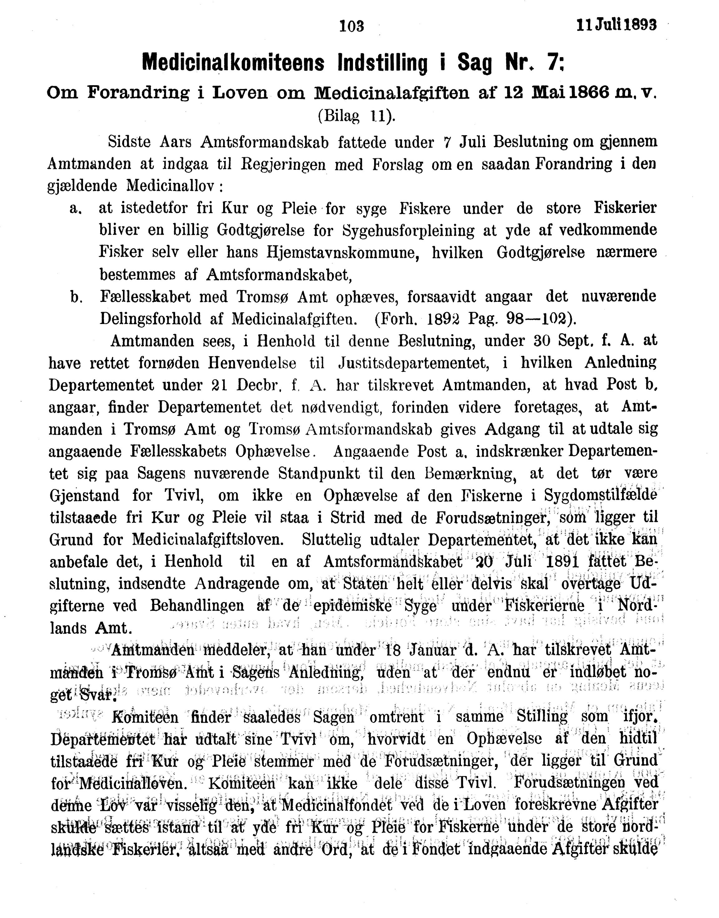 Nordland Fylkeskommune. Fylkestinget, AIN/NFK-17/176/A/Ac/L0016: Fylkestingsforhandlinger 1891-1893, 1891-1893