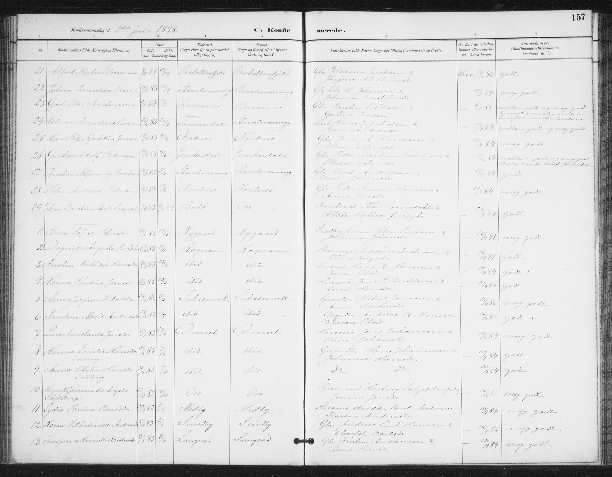 Ministerialprotokoller, klokkerbøker og fødselsregistre - Nordland, AV/SAT-A-1459/847/L0682: Klokkerbok nr. 847C10, 1889-1907, s. 157