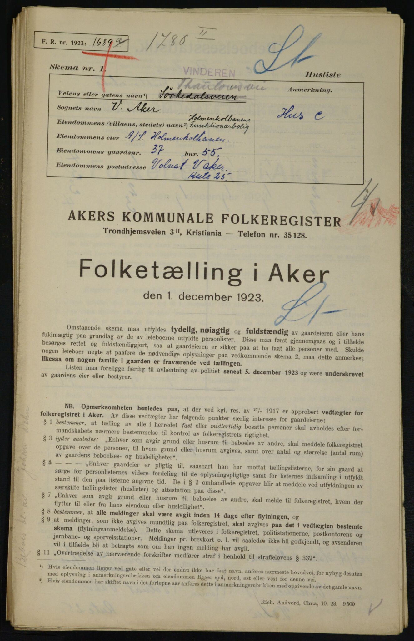 , Kommunal folketelling 1.12.1923 for Aker, 1923, s. 19324