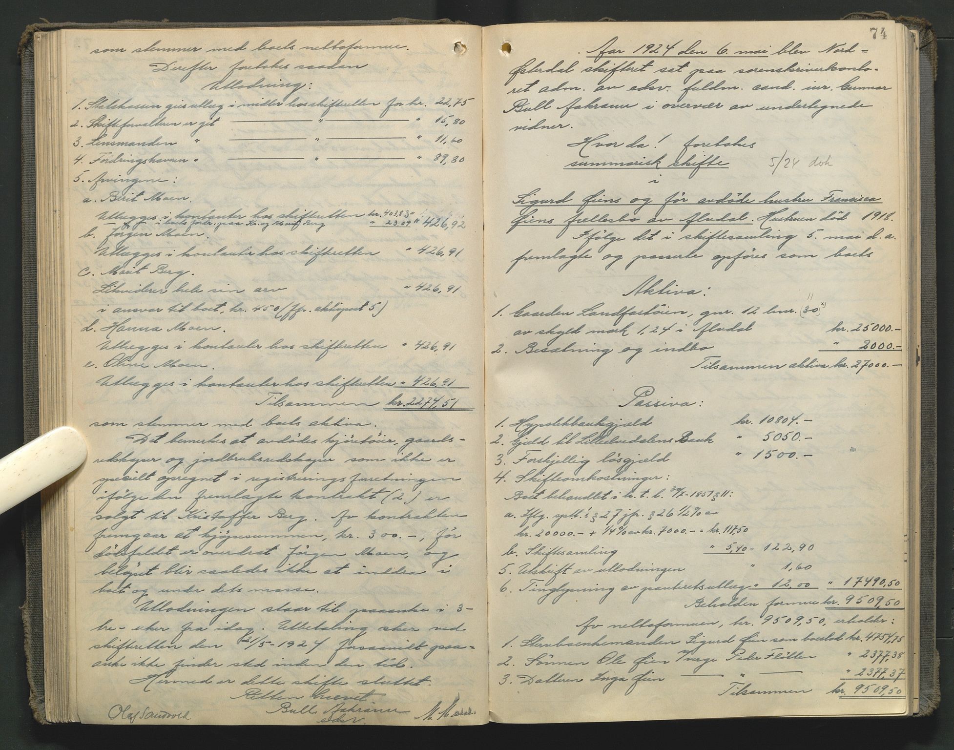 Nord-Østerdal tingrett, AV/SAH-TING-020/J/Jd/L0007: Skifteutlodningsprotokoll, 1920-1929, s. 74