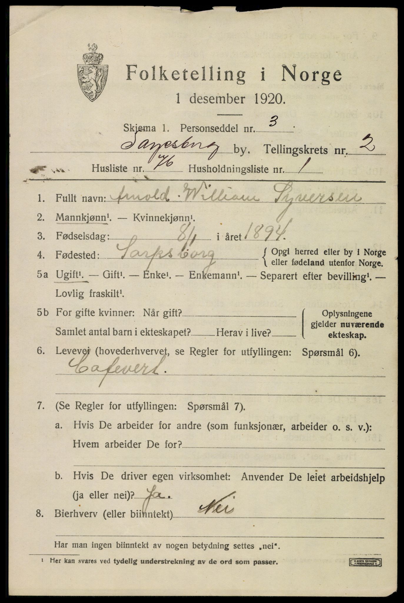 SAO, Folketelling 1920 for 0102 Sarpsborg kjøpstad, 1920, s. 10678