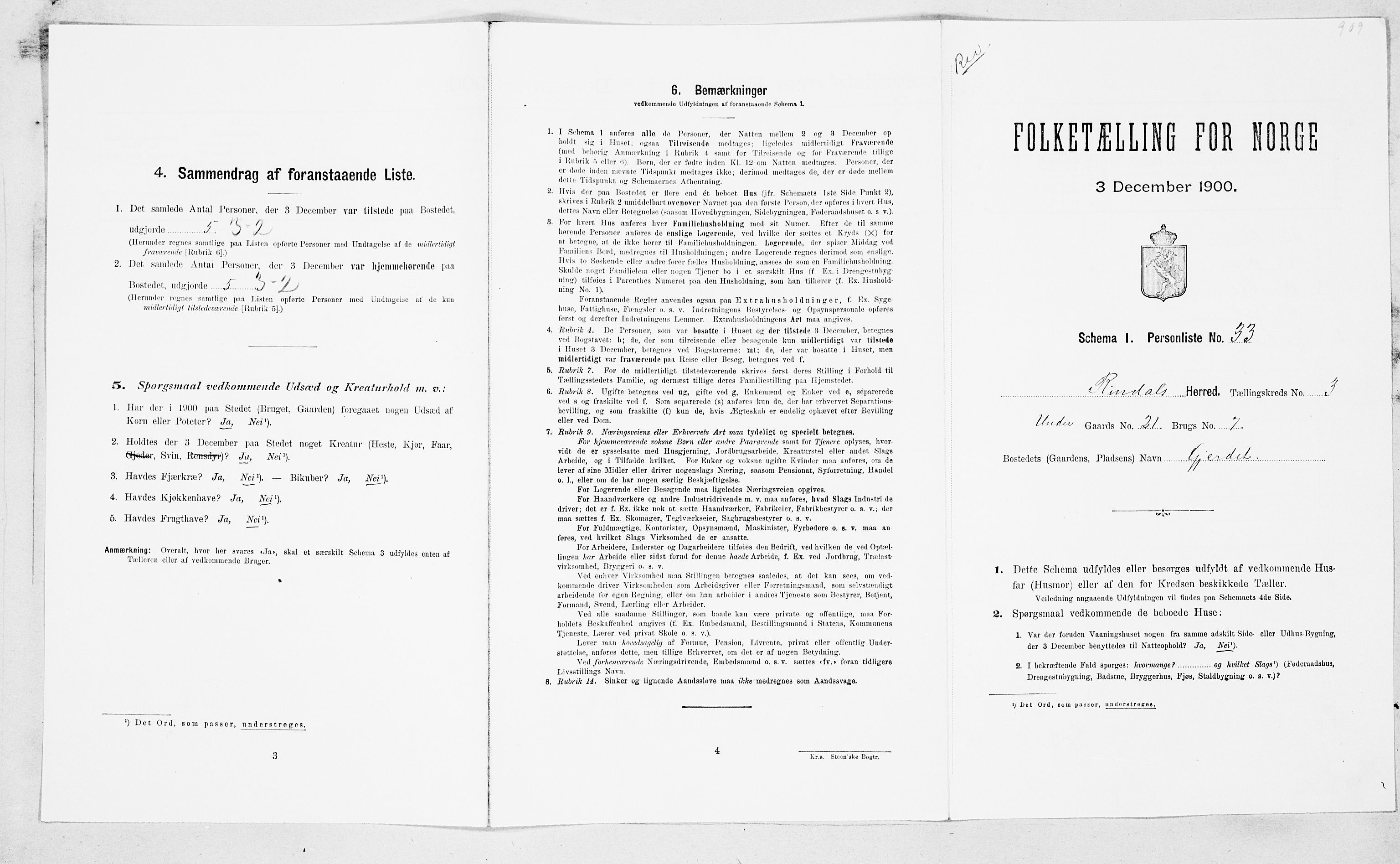 SAT, Folketelling 1900 for 1567 Rindal herred, 1900, s. 290