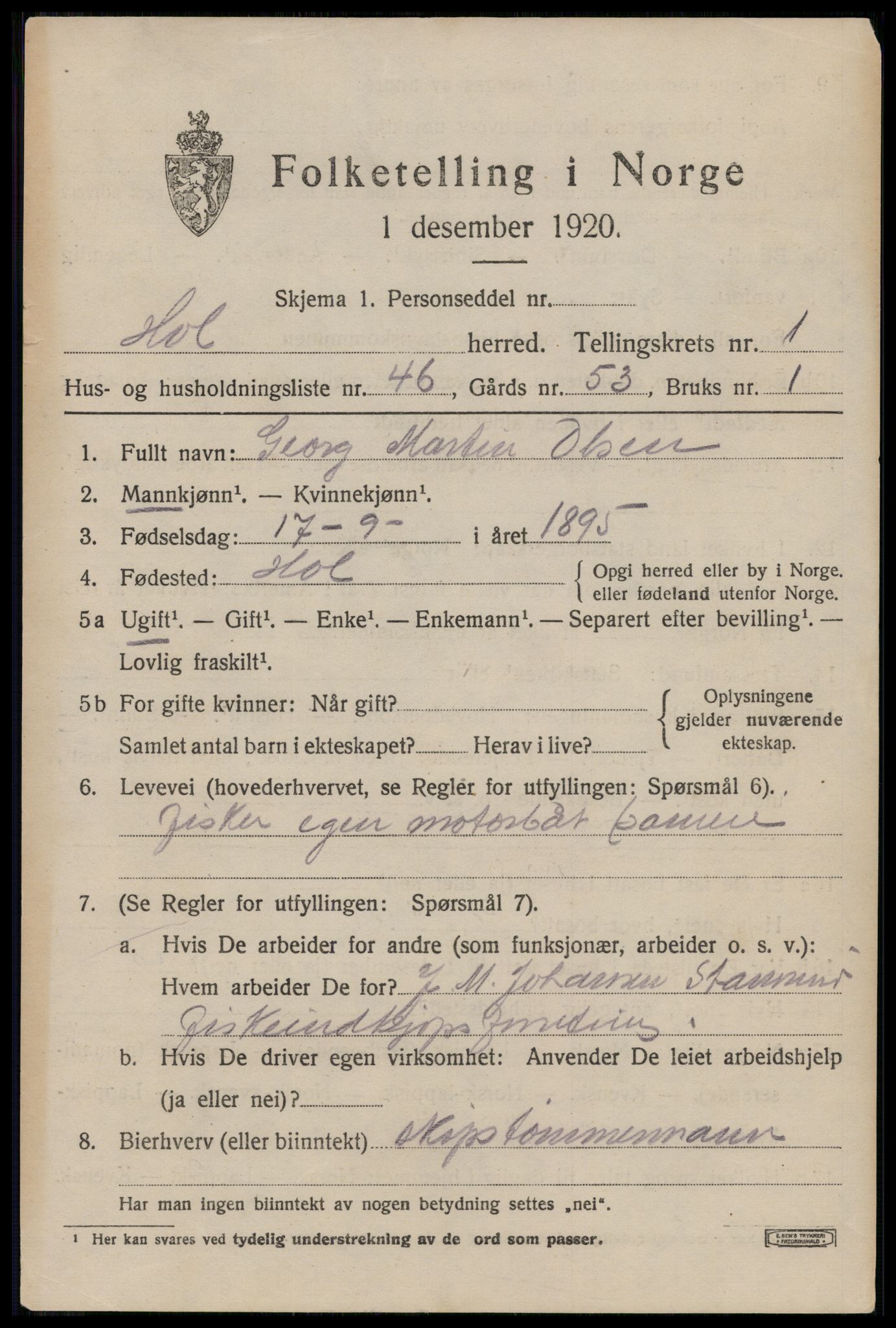 SAT, Folketelling 1920 for 1861 Hol herred, 1920, s. 2125