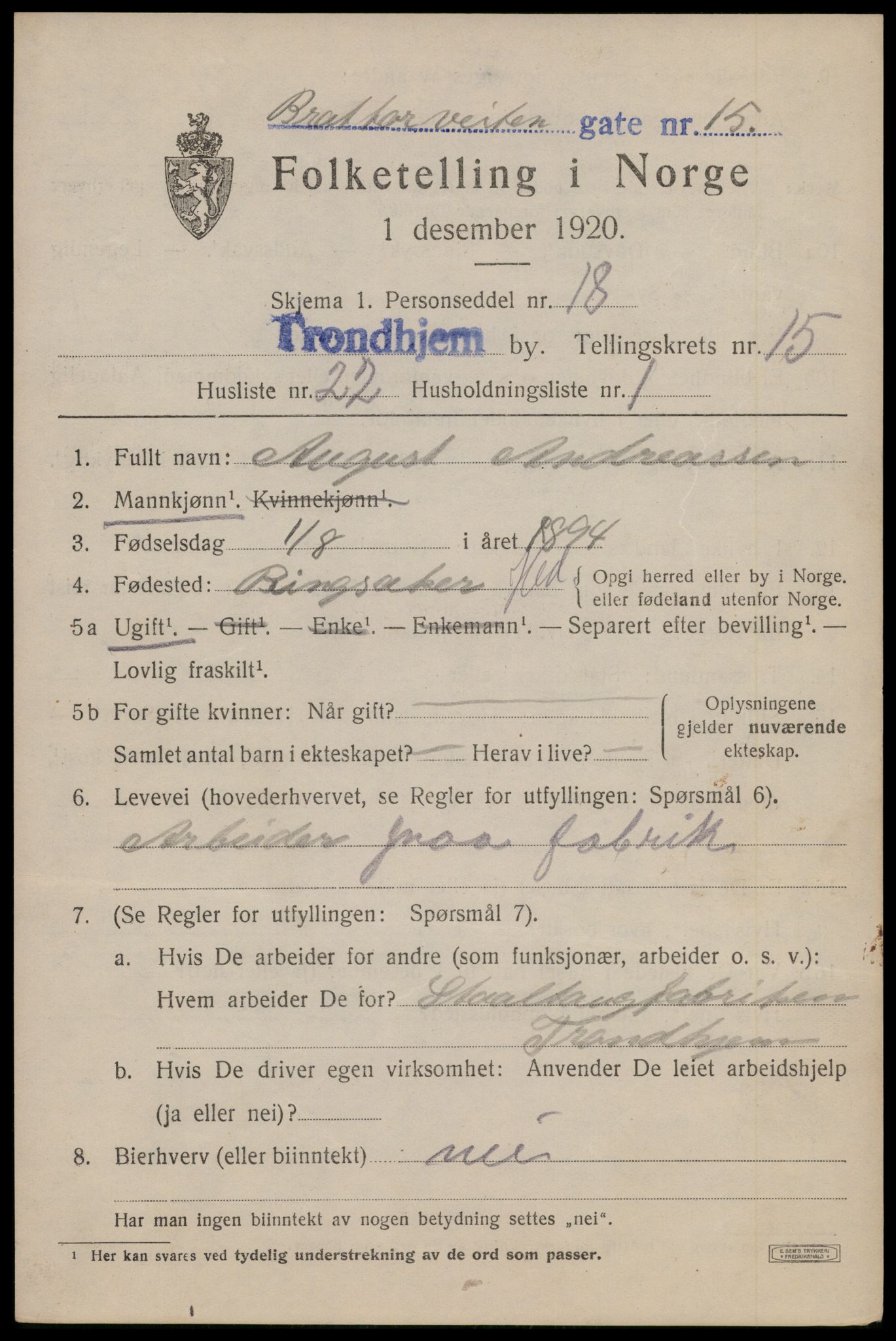 SAT, Folketelling 1920 for 1601 Trondheim kjøpstad, 1920, s. 52538