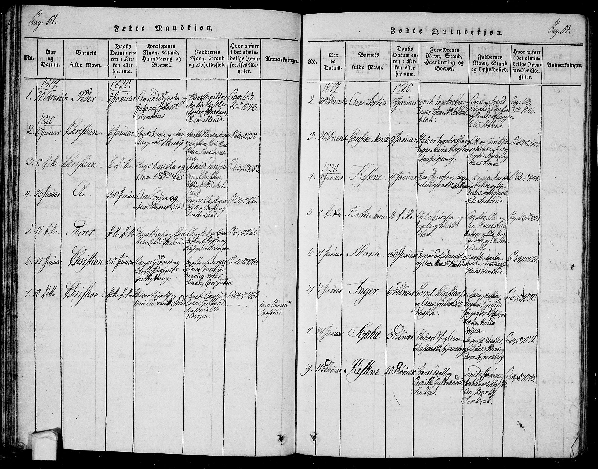 Trøgstad prestekontor Kirkebøker, SAO/A-10925/G/Ga/L0001: Klokkerbok nr. I 1, 1815-1831, s. 51-52